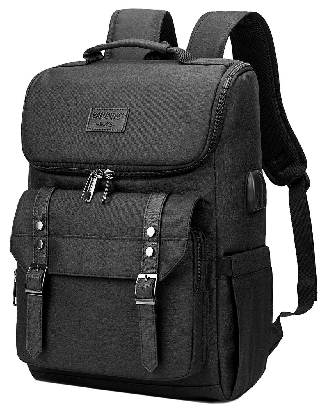 Vintage Laptop Backpack with USB Charging Port - Travel College Bag Fits 15.6" B1
