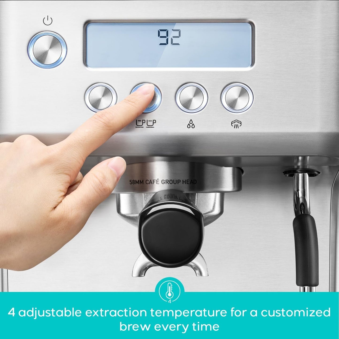 Espresso Machine with Steam Wand, LCD Display, 20 Bar Pump, Custom Brew Temp, 734