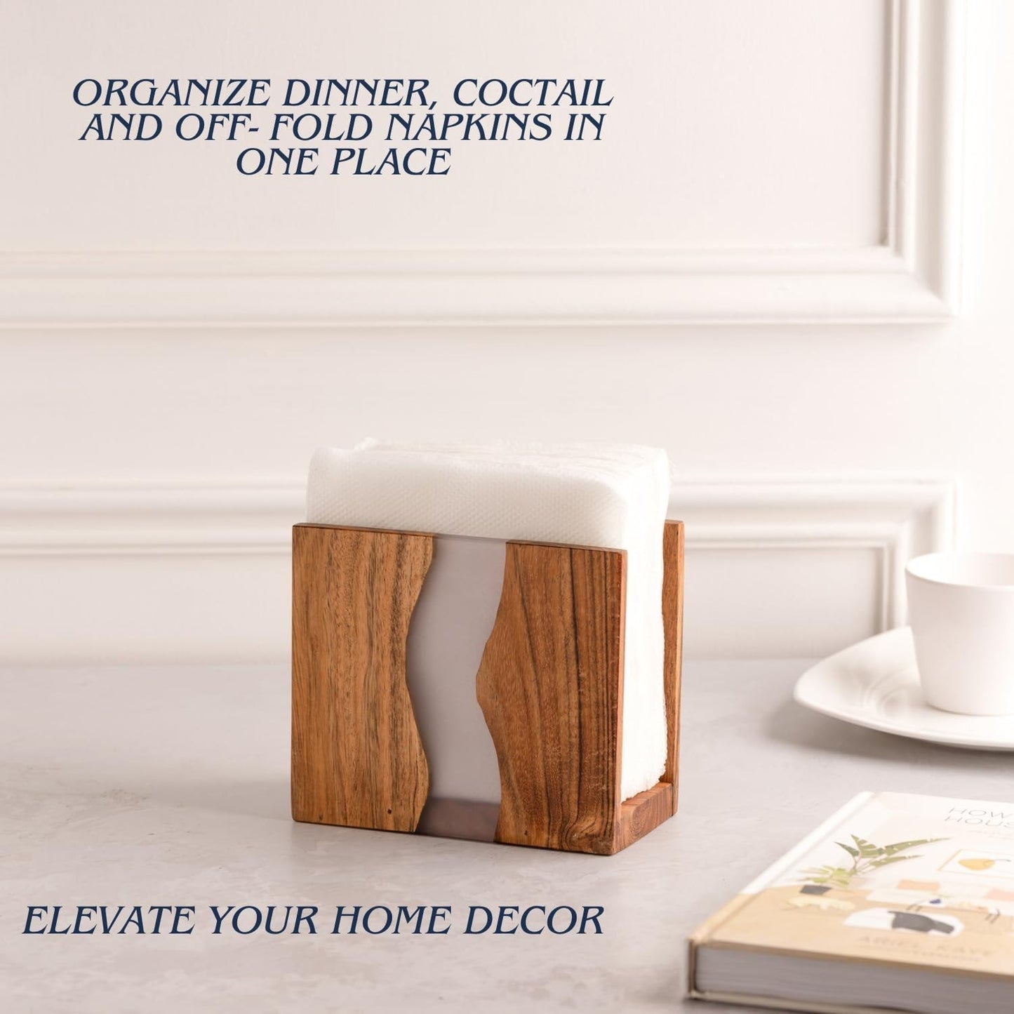 Rustic Acacia Wood & Epoxy Resin Napkin Holder - Farmhouse Kitchen Organizer 6x54