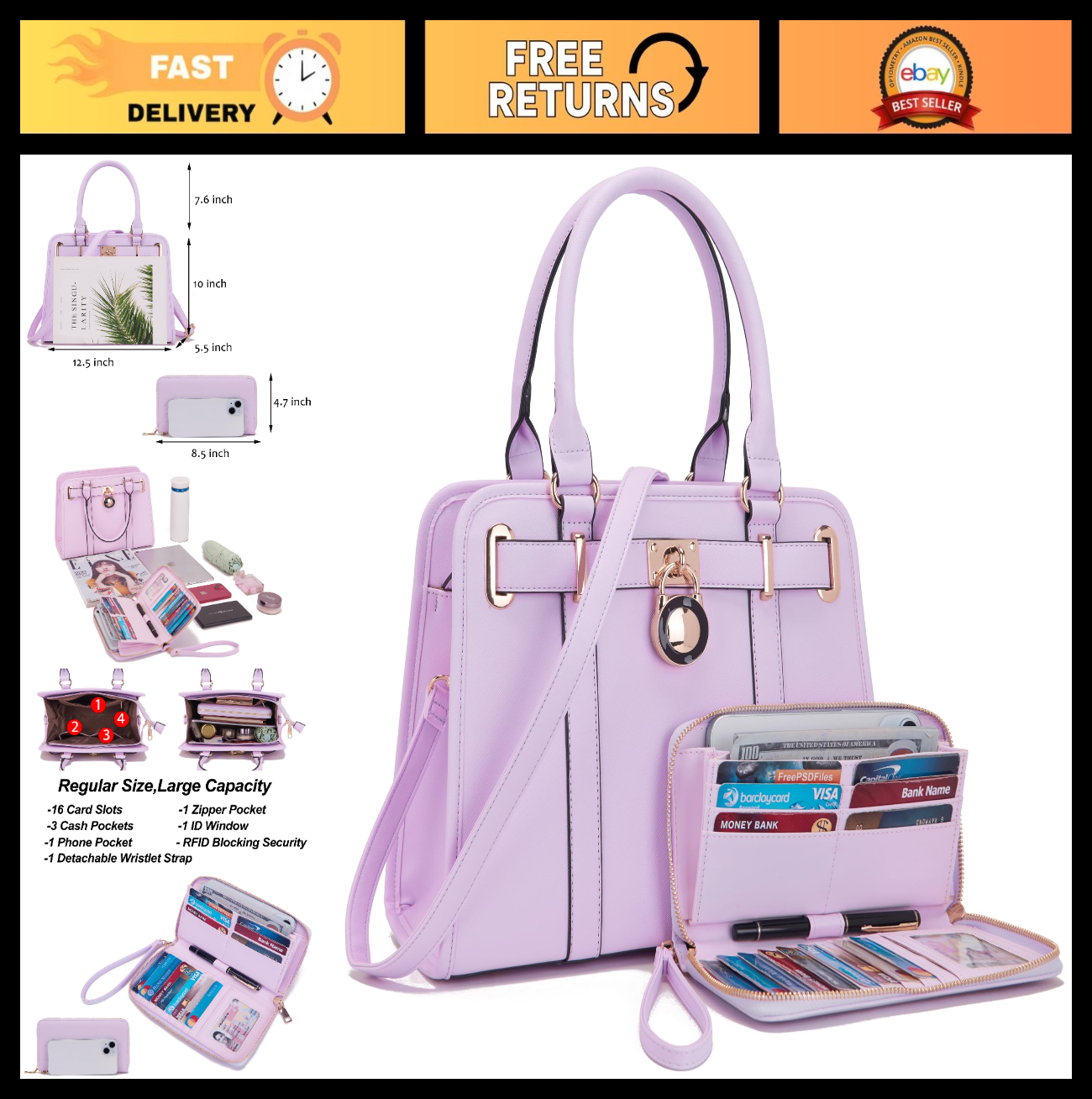 Stylish Structured Satchel Tote Handbag Set for Women with RFID Wallet - Chic &0