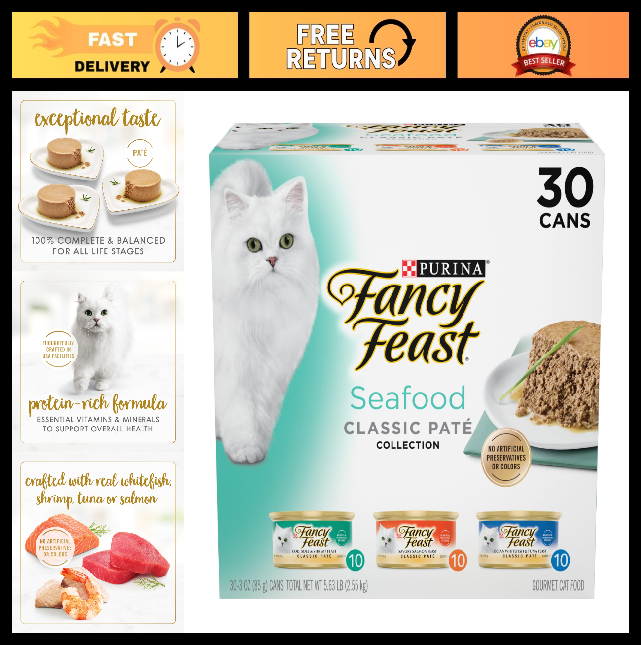 Seafood Classic Pate Variety Pack for Cats, 3 oz Cans, 30 Pack   Gourmet Wet Foo0