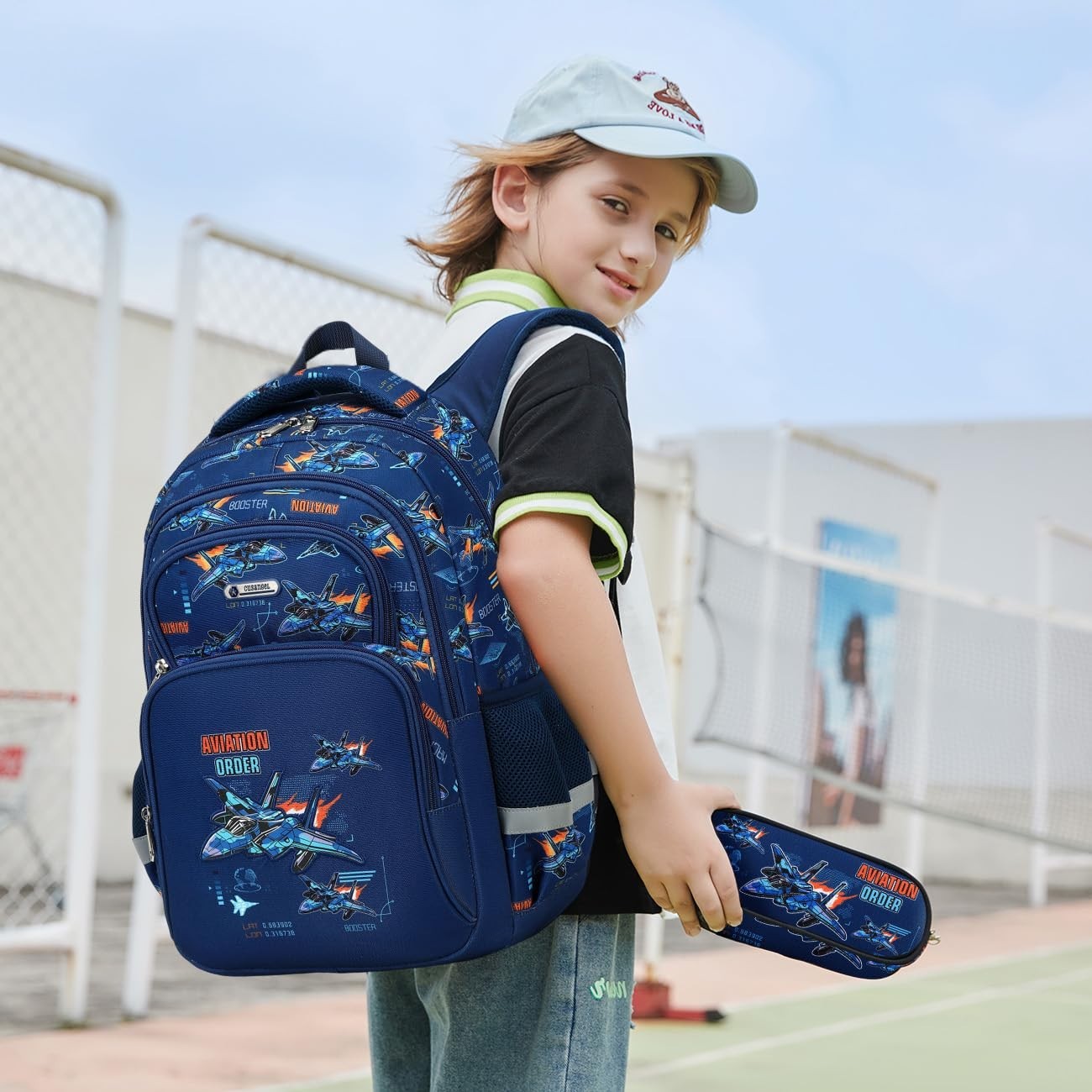 Fighter Pattern Kids Backpack with Lunch Box for Boys Ages 5 10, 16in Book Bag6