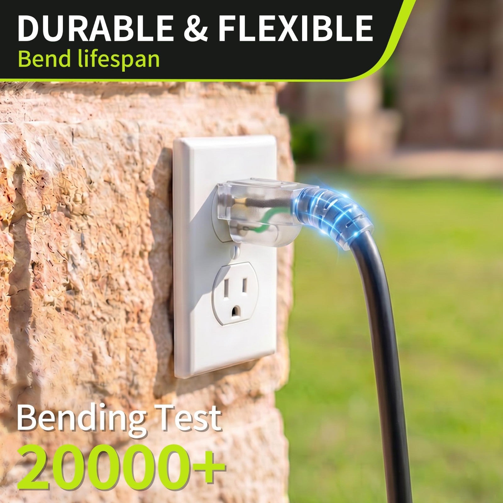 Heavy Duty 15FT 14AWG Outdoor Extension Cord with Lighted End   Weather Resistan3