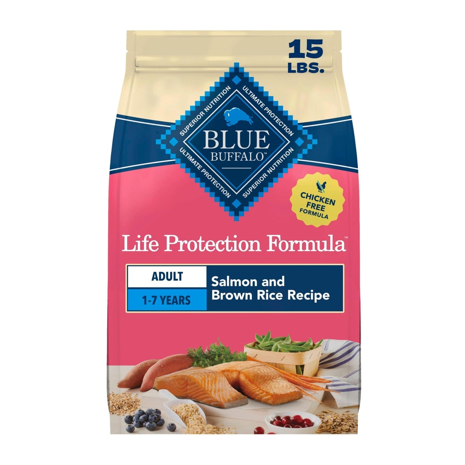 Premium Salmon Adult Dry Dog Food   15 lb, Life Protection Formula, Healthy Nutr1