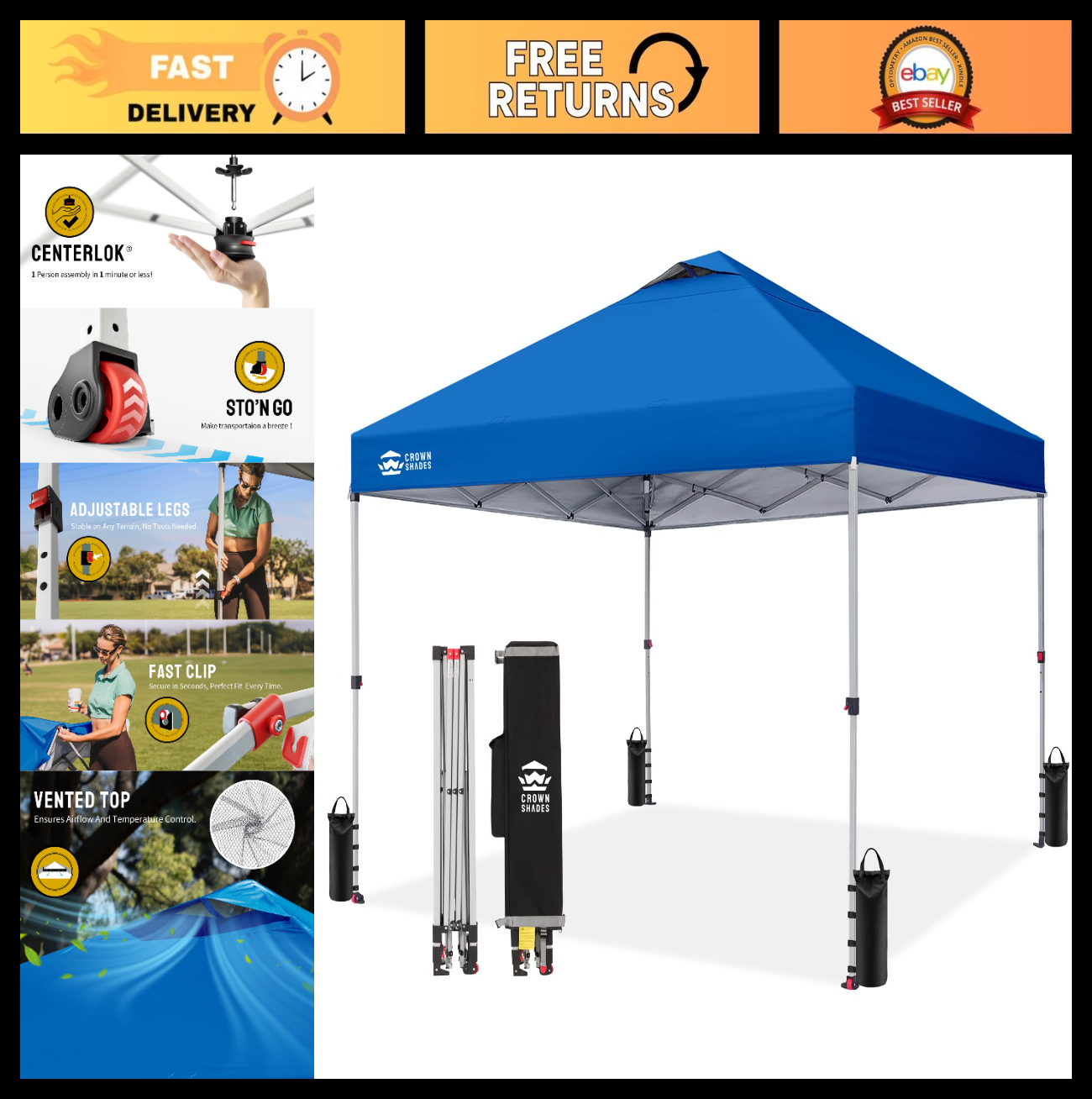 10x10 Pop Up Canopy Tent   Easy Setup, Outdoor Sun Shade for Events, Parties, Ca0
