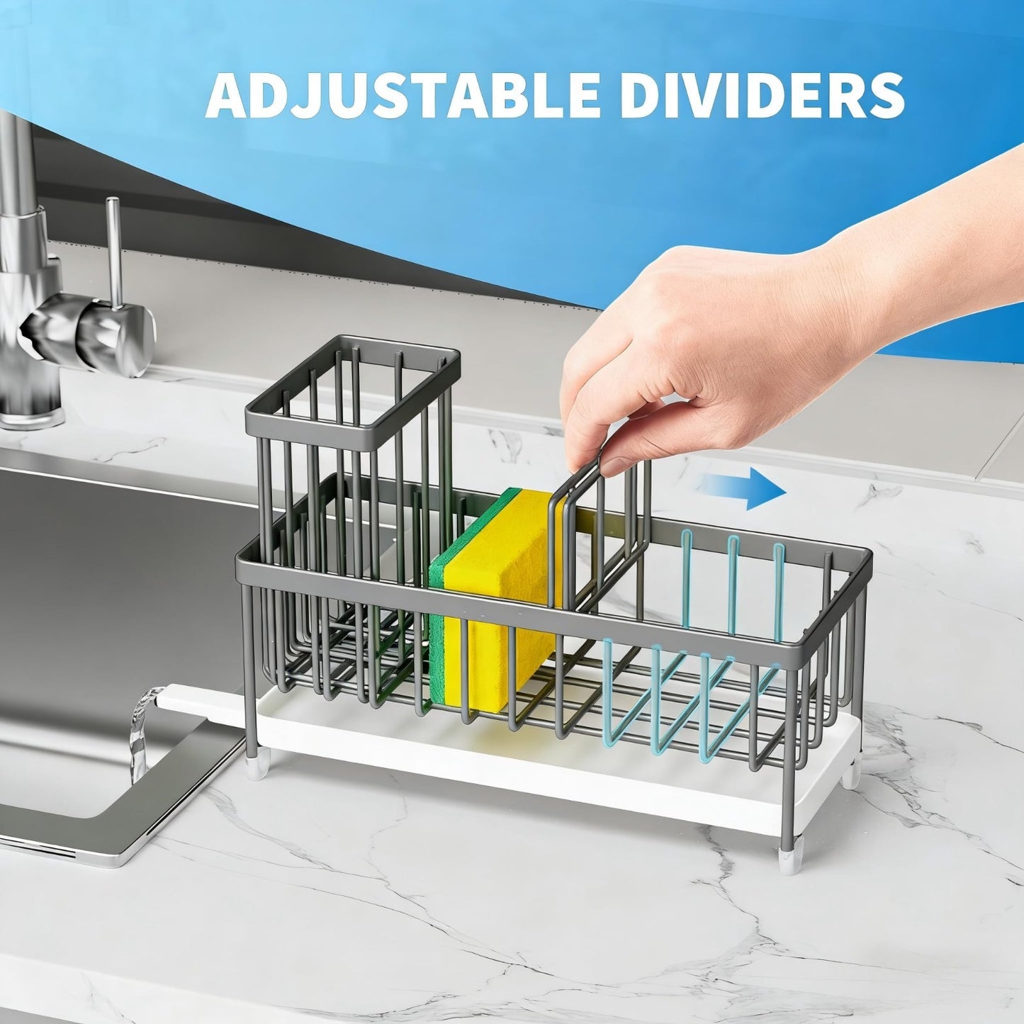Kitchen Sink Sponge Holder Caddy Organizer, Rustproof 304 Stainless Steel, Gray3