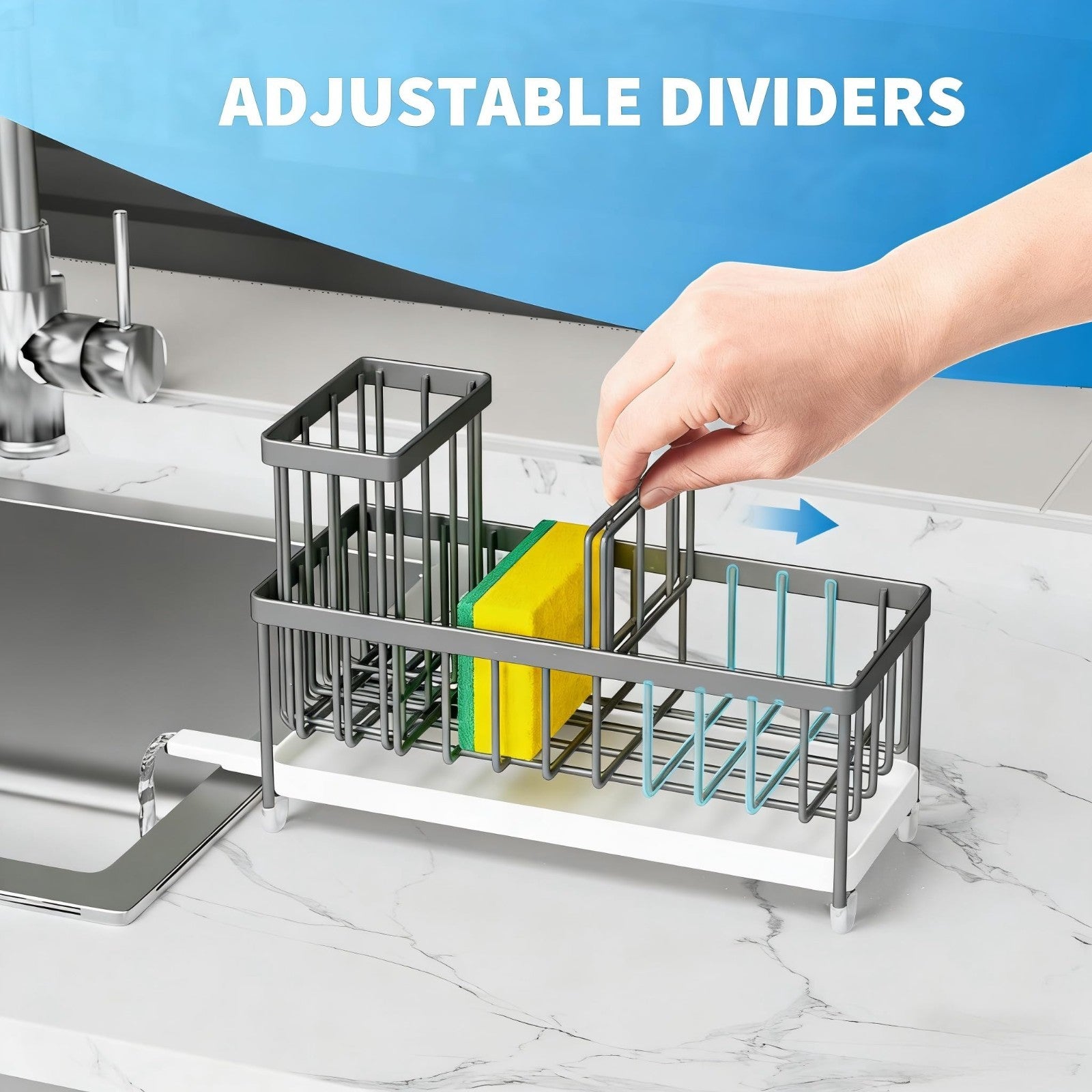 Kitchen Sink Sponge Holder Caddy Organizer, Rustproof 304 Stainless Steel, Gray3