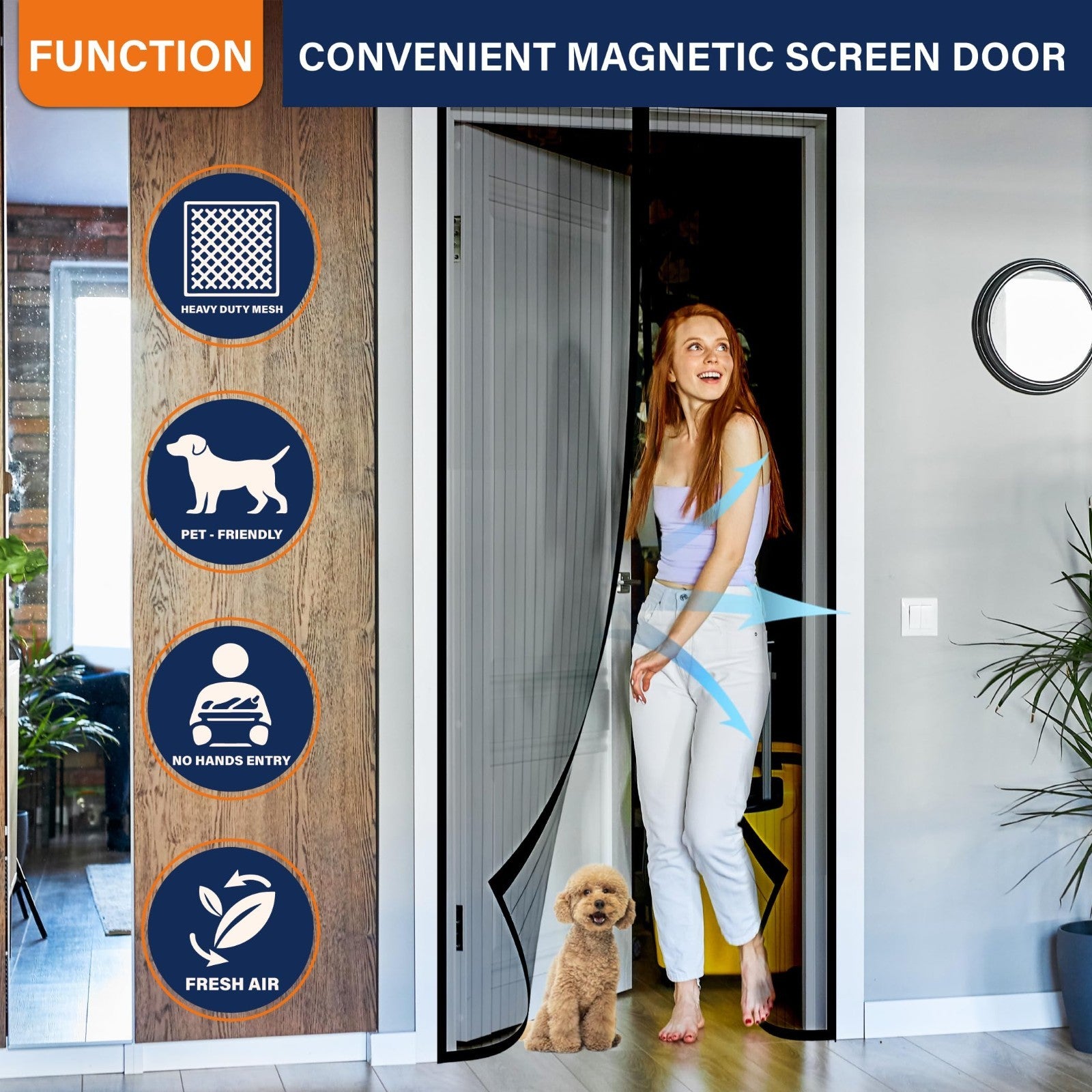Magnetic Mesh Screen Door   Heavy Duty Bug Barrier, Pet & Kid Friendly, 38x825