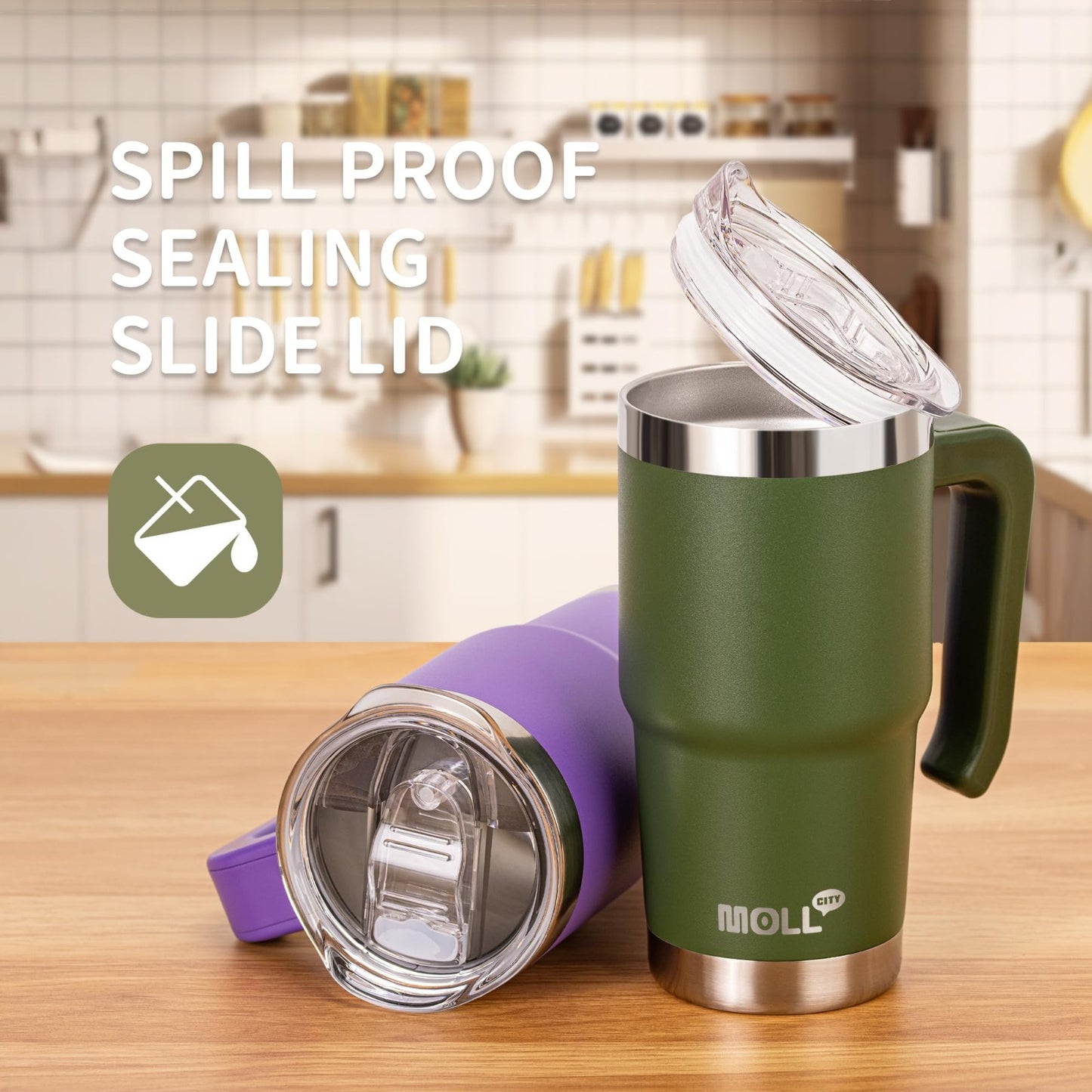 16 oz Insulated Tumbler with Handle, Reusable Stainless Steel Travel Mug with Li2