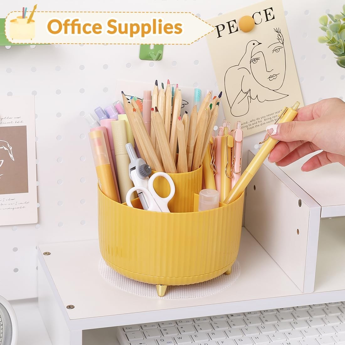 360° Rotating Desk Organizer   Dual Purpose Pen Holder with 5 Slots for Office,2