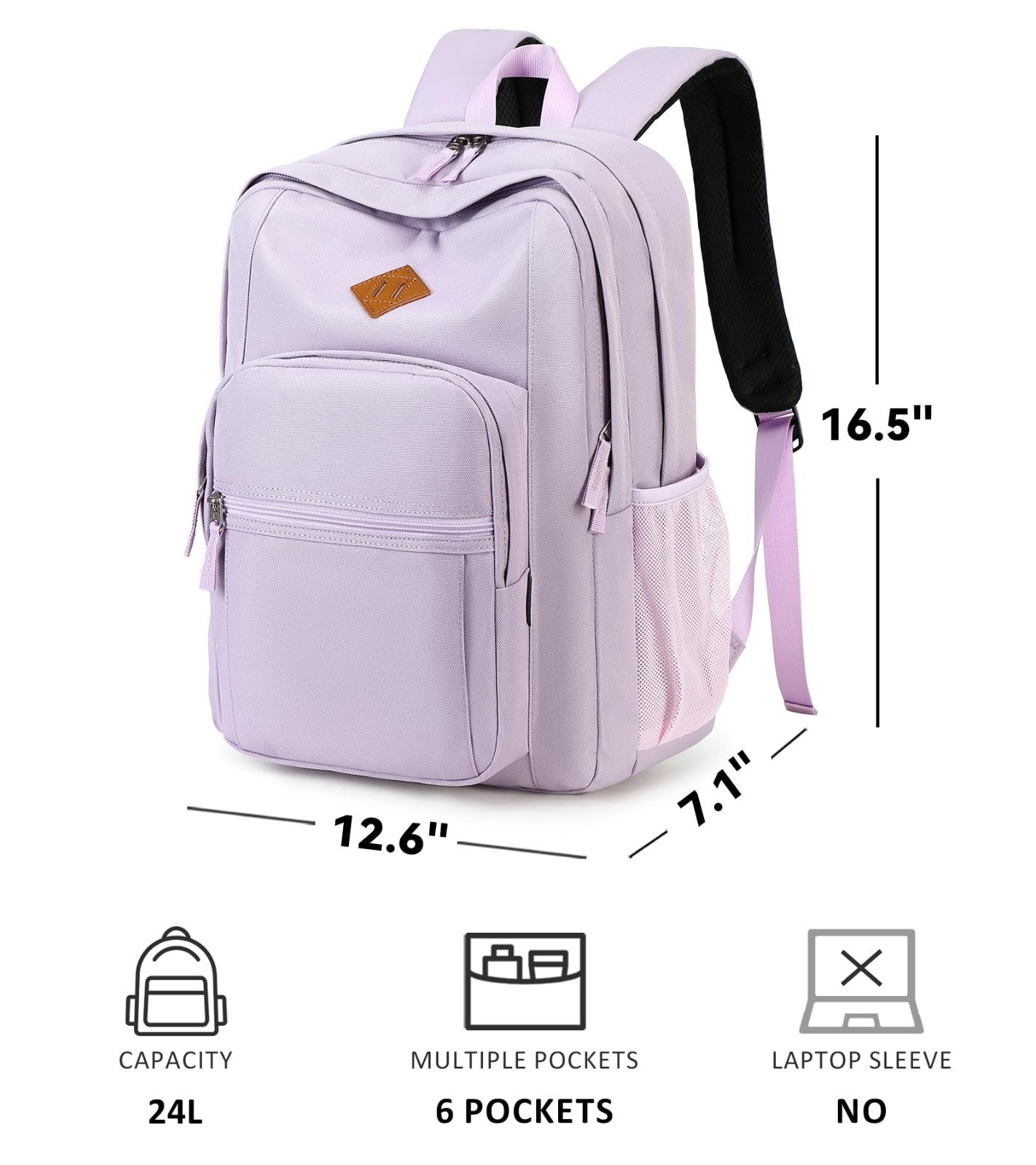 Solid Color Backpack for Girls & Women   Water Resistant School Bag, Lavender Pu5