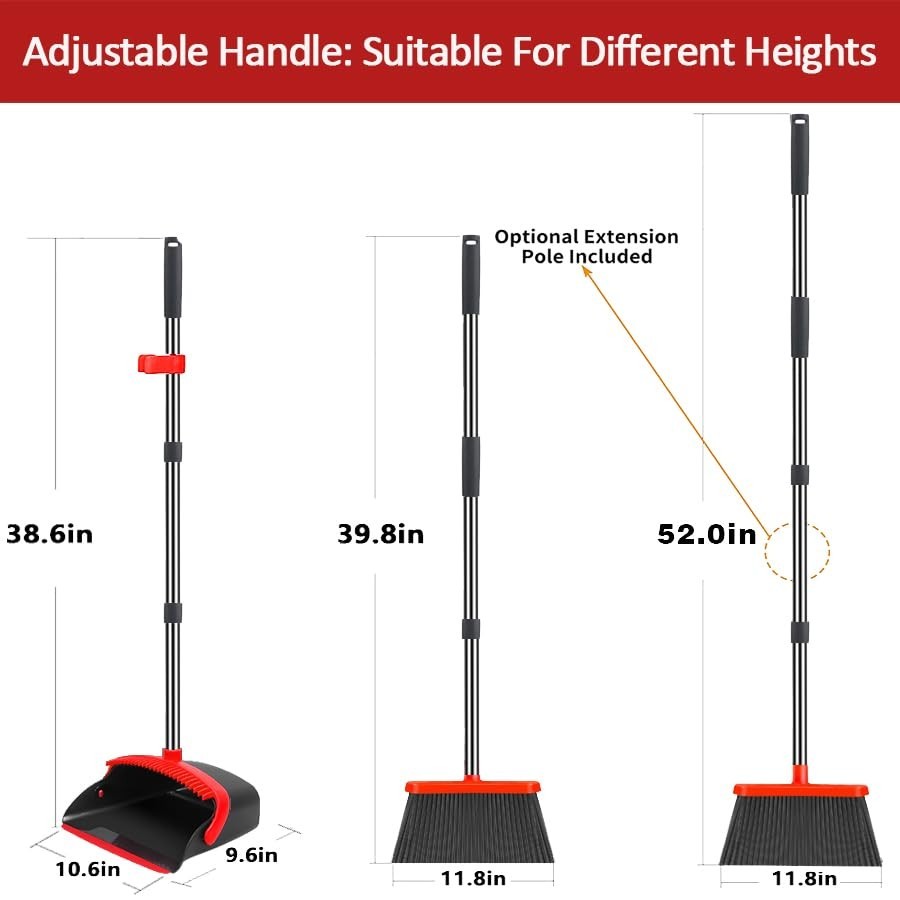 2-Pack Broom & Dustpan Set - 52" Long Handle, Self-Cleaning Teeth, Indoor/Outdoo1
