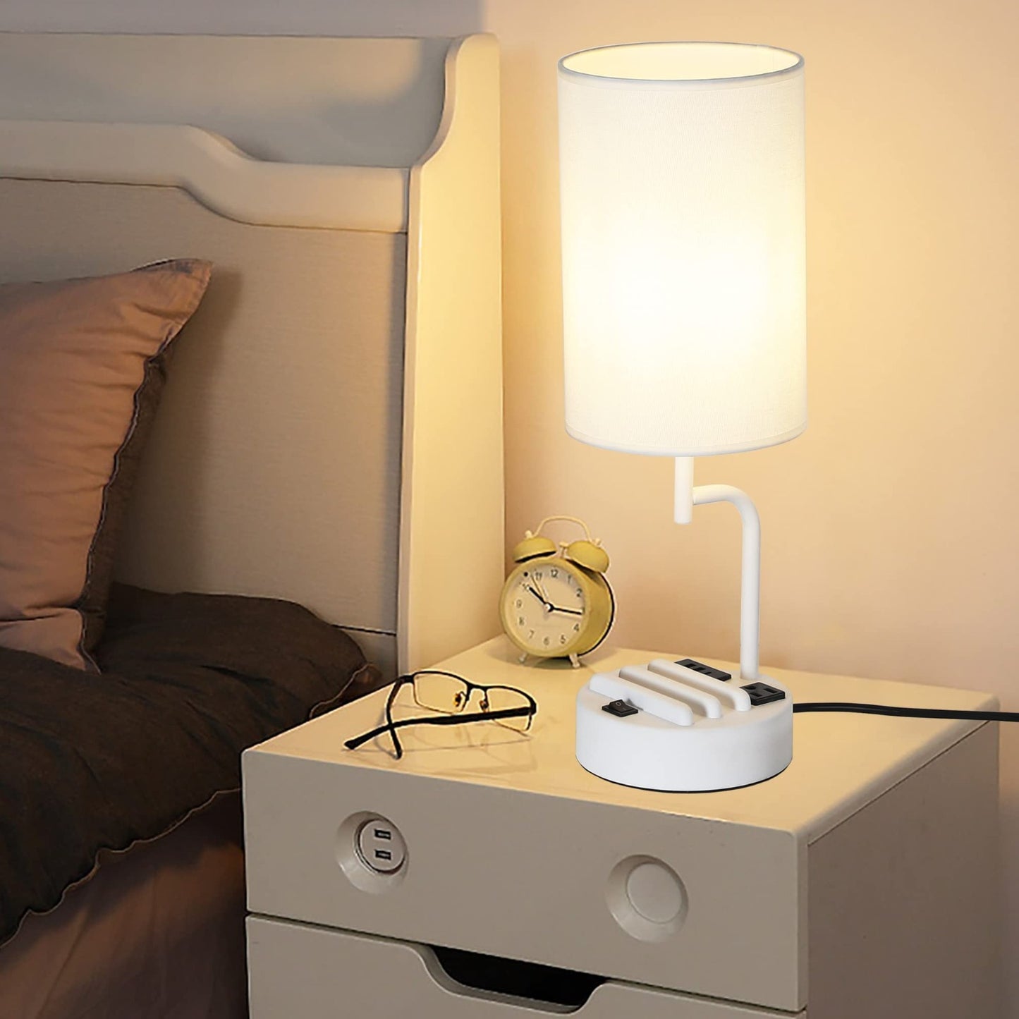 Modern Table Lamp with 3 USB Charging Ports & AC Outlet, Bedside Desk Light (2 P5