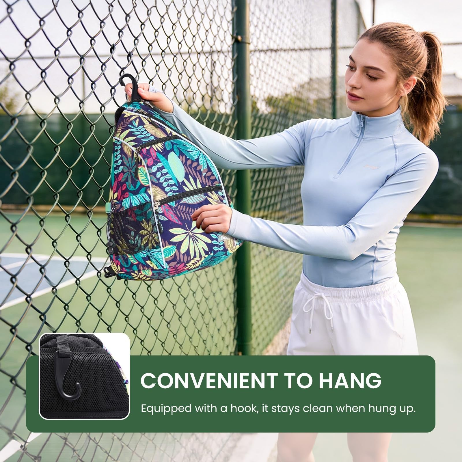 Adjustable Pickleball Backpack with Fence Hook - Large Capacity Sling Bag for Me8