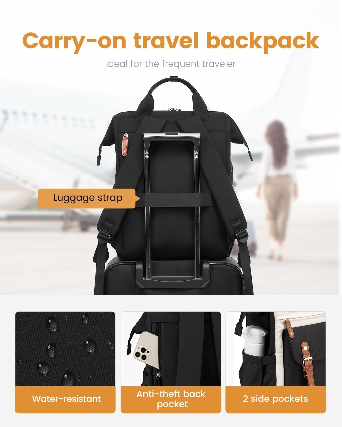 Stylish Laptop Backpack for Women   Work, Travel, College, 15.6"   Black/Brown/B3