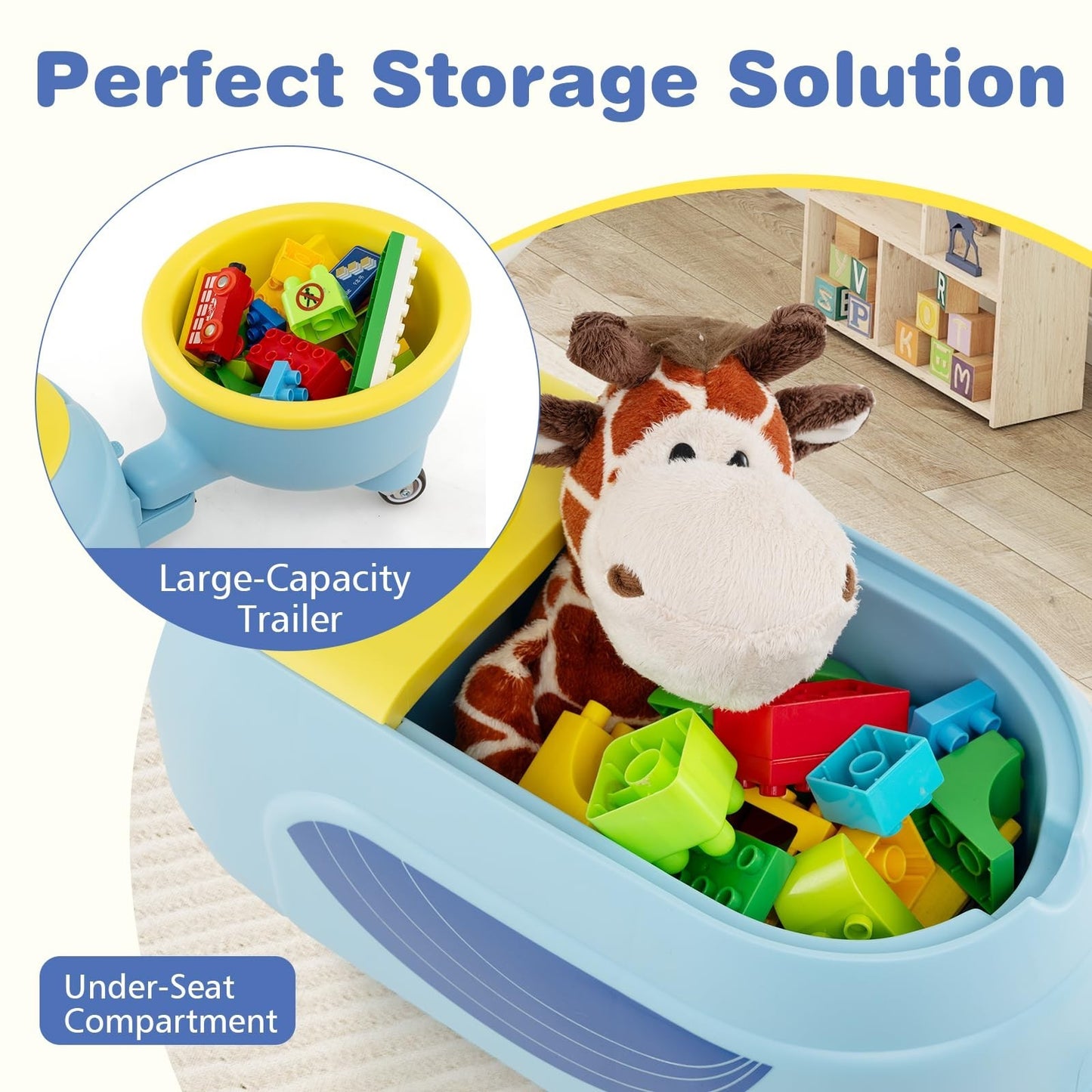2-in-1 Ride-On Scooter with Trailer, Lights, Music & Storage - Kids Toy for 1+ Y5