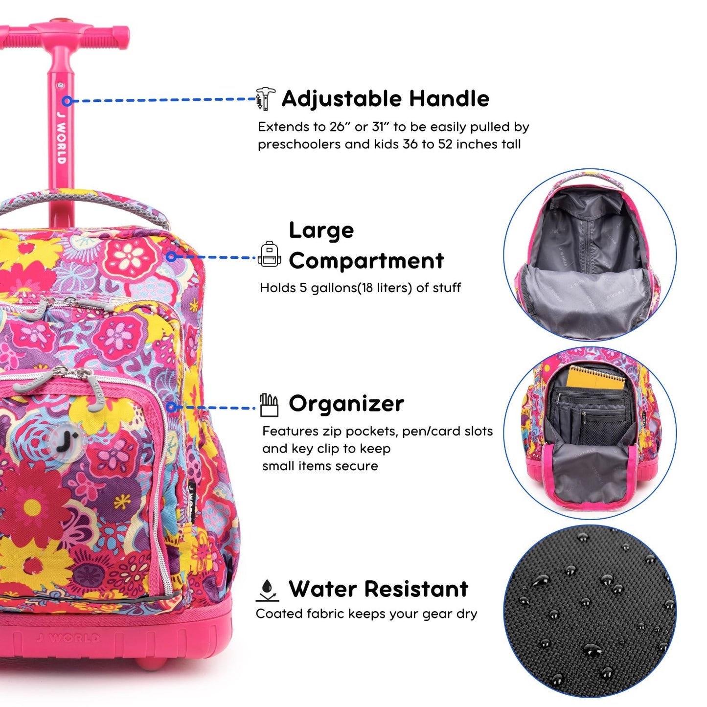Kids Rolling Backpack & Lunch Bag Set, Carry On Suitcase with Wheels, School Tra4