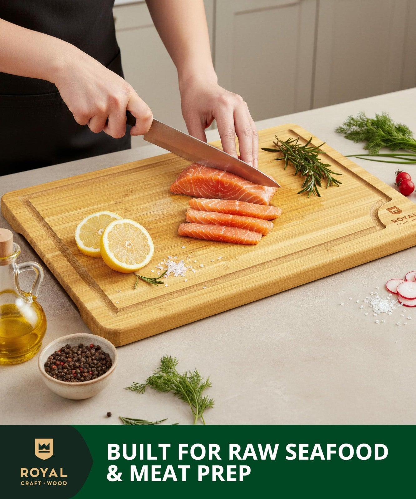 Wooden Cutting Boards Set   Bamboo Kitchen Prep & Serving Board with Juice Groov7