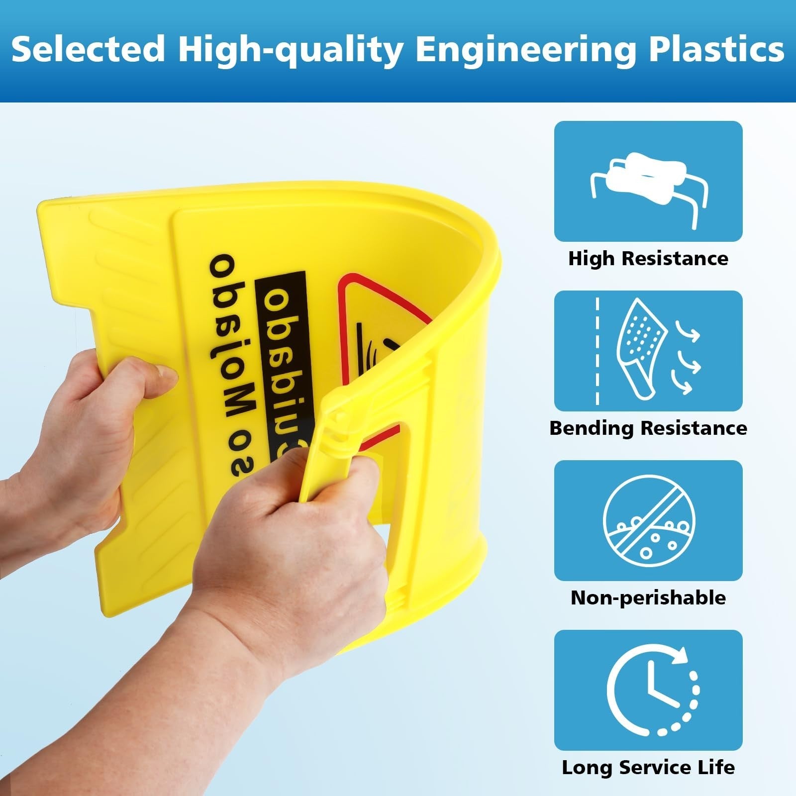 4 Pack Wet Floor Signs   17.5" Double Sided A Frame, Bright Yellow, Bilingual Sa3