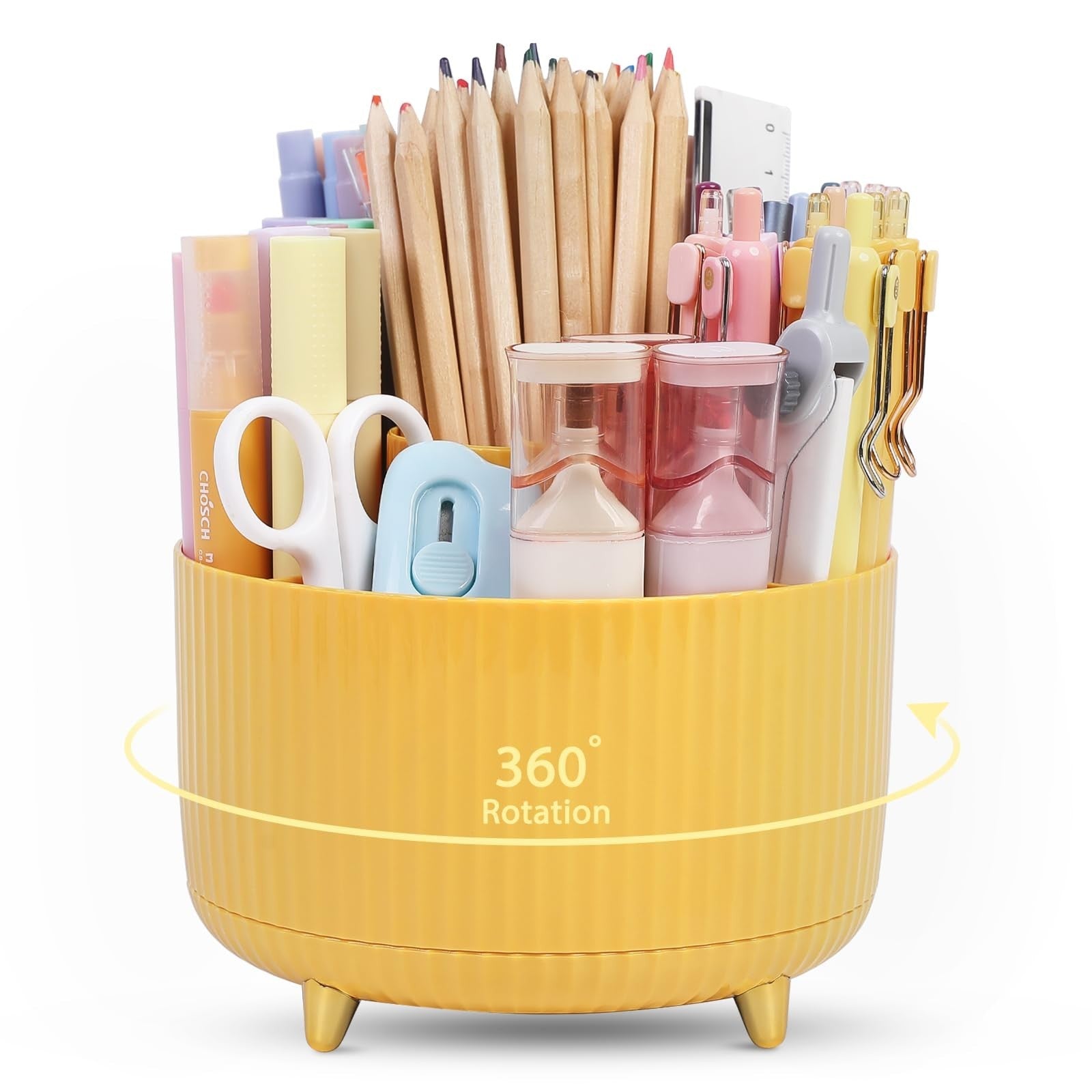 360° Rotating Desk Organizer   Dual Purpose Pen Holder with 5 Slots for Office,1