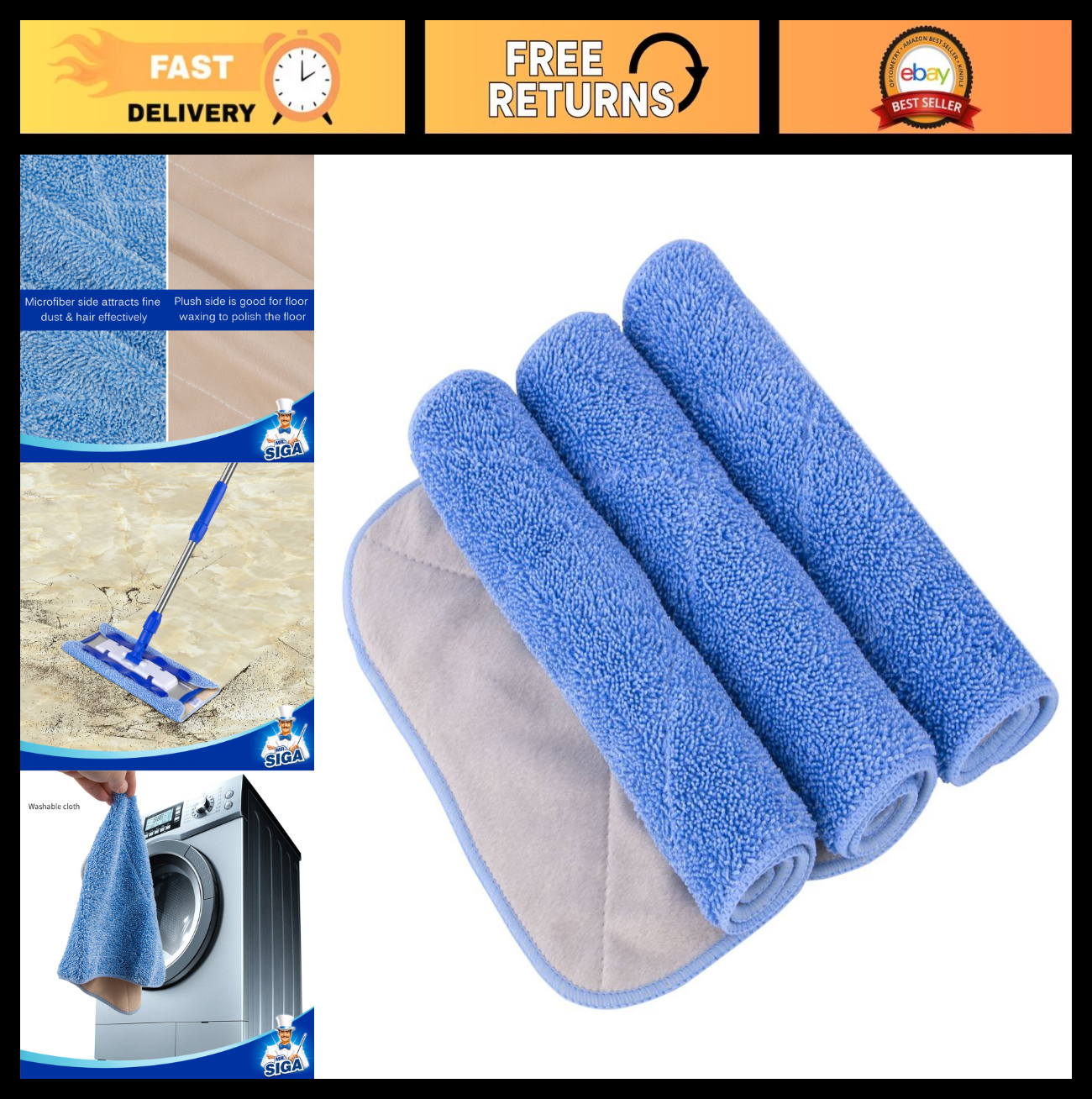 Professional Microfiber Mop Refills - 3 Pack, Heavy Duty Cleaning Pads0