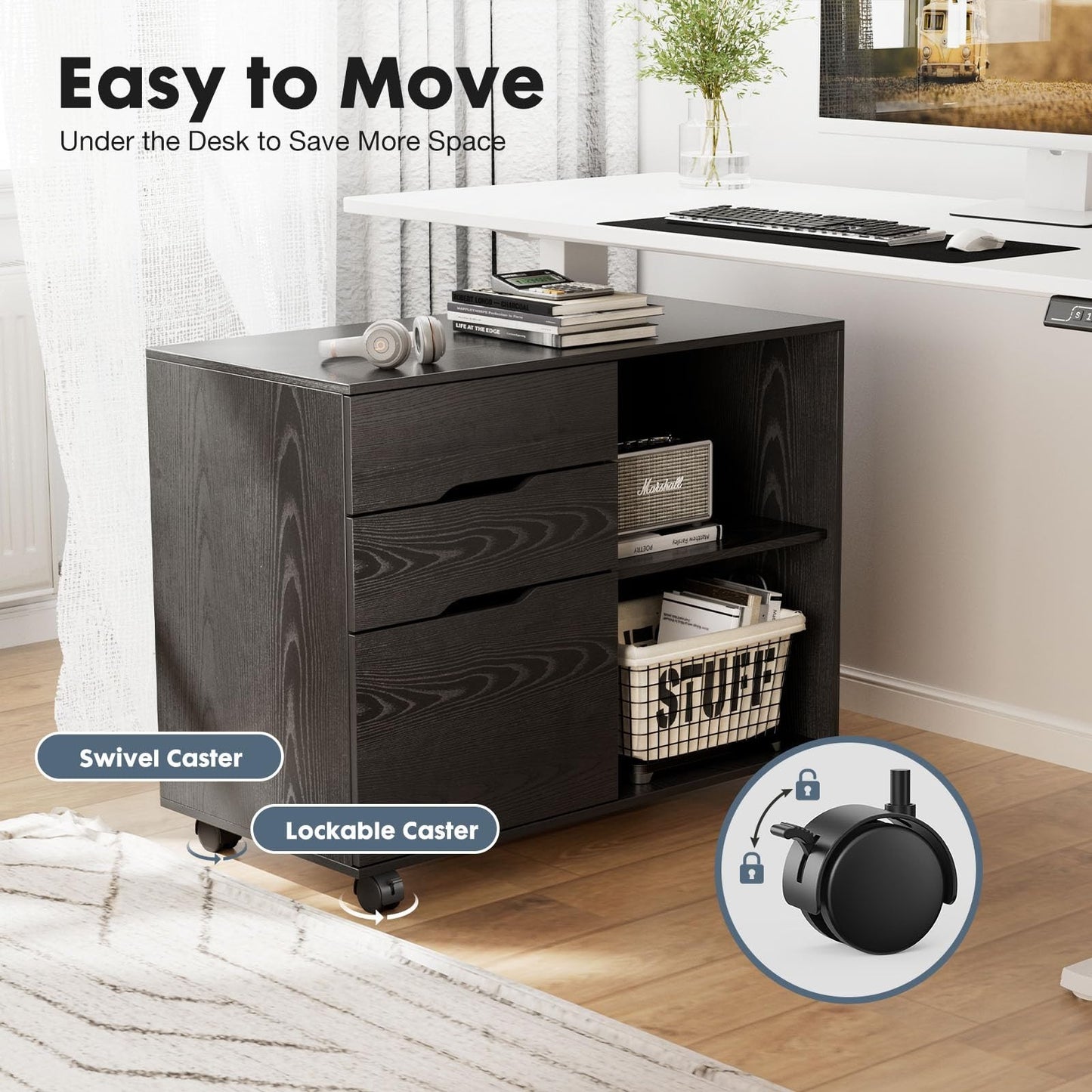 3 Drawer File Cabinet   Rolling Lateral Storage, Adjustable Shelves, Home Office5