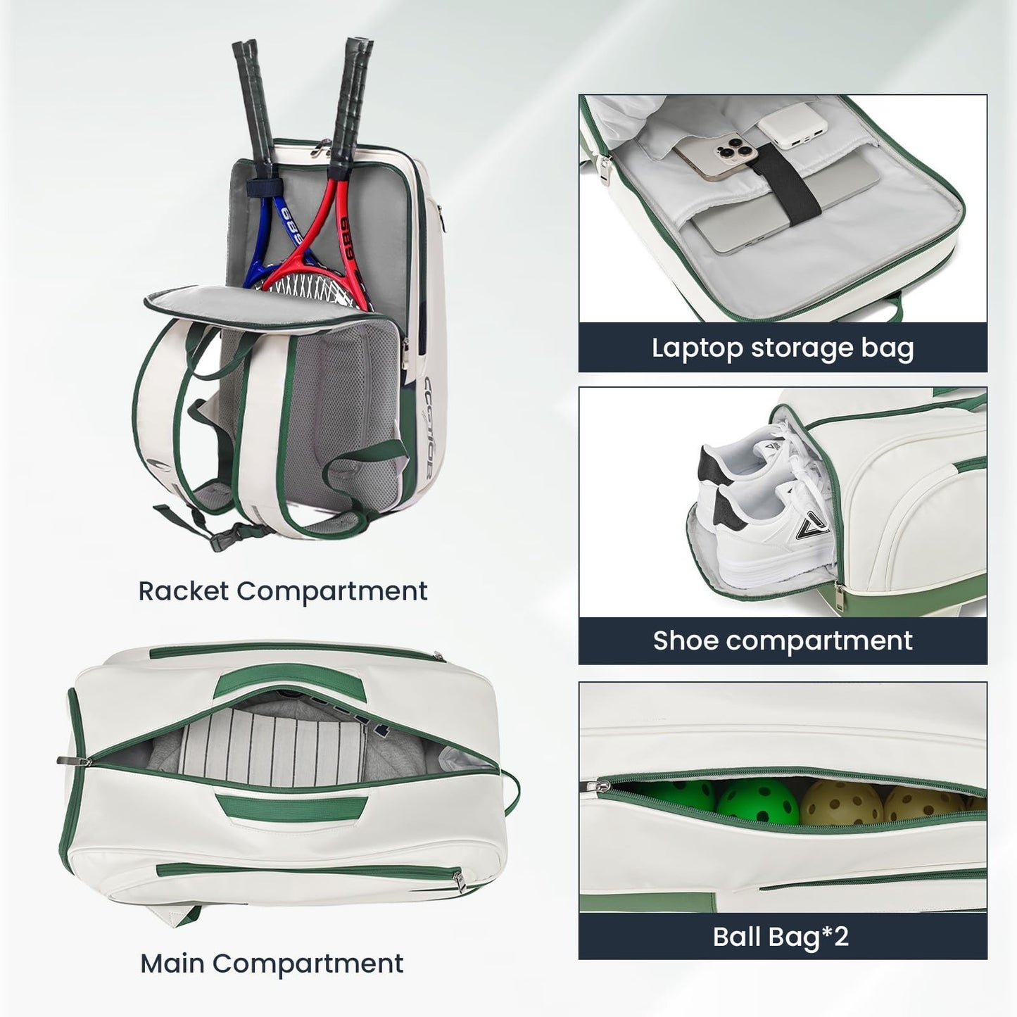 Multi-Functional Tennis & Pickleball Backpack with Shoe Compartment & Laptop Sle2