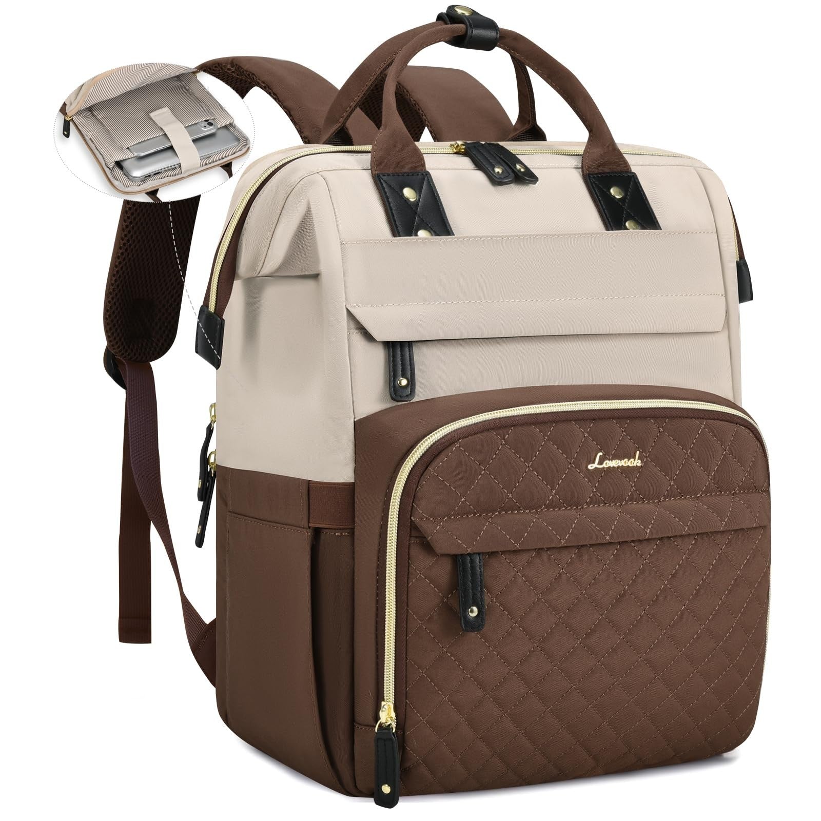 Waterproof Laptop Backpack for Women, 15.6" Teacher Work Bag, Travel Purse, Coll1