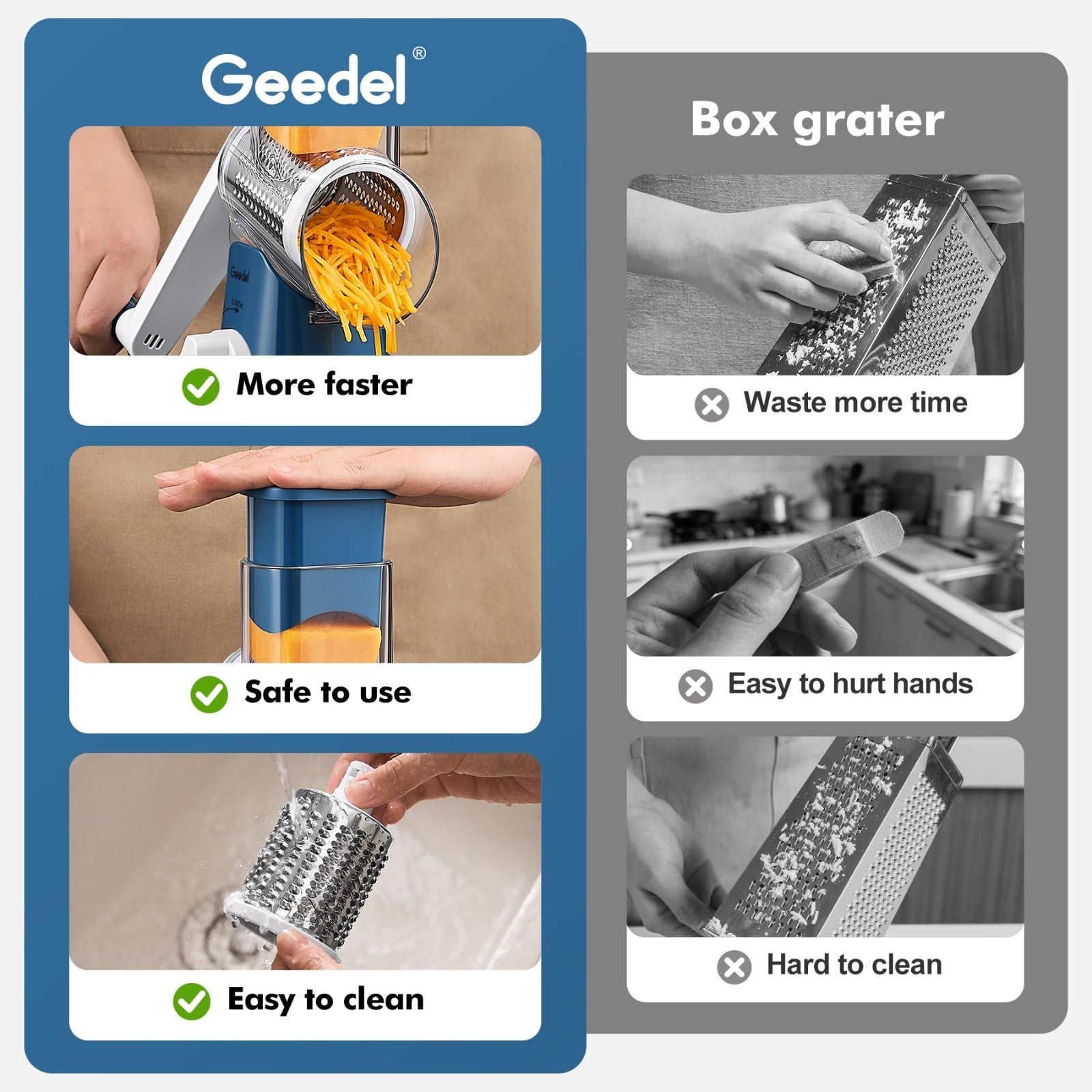 Rotary Cheese Grater & Vegetable Slicer   3 Blades, Stainless Steel, Fast Cuttin4