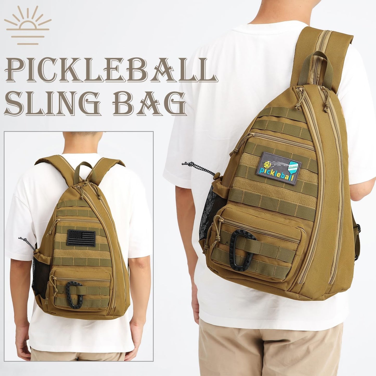 Tactical Pickleball Backpack - Adjustable Sling Bag with Fence Hook & Water Bott6