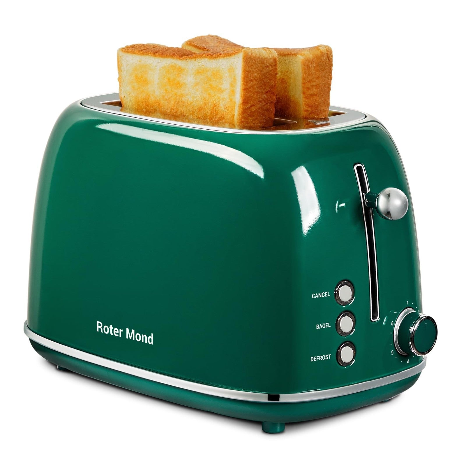 Retro Stainless Steel 2 Slice Toaster with Bagel, Cancel, Defrost, 6 Shade Setti1