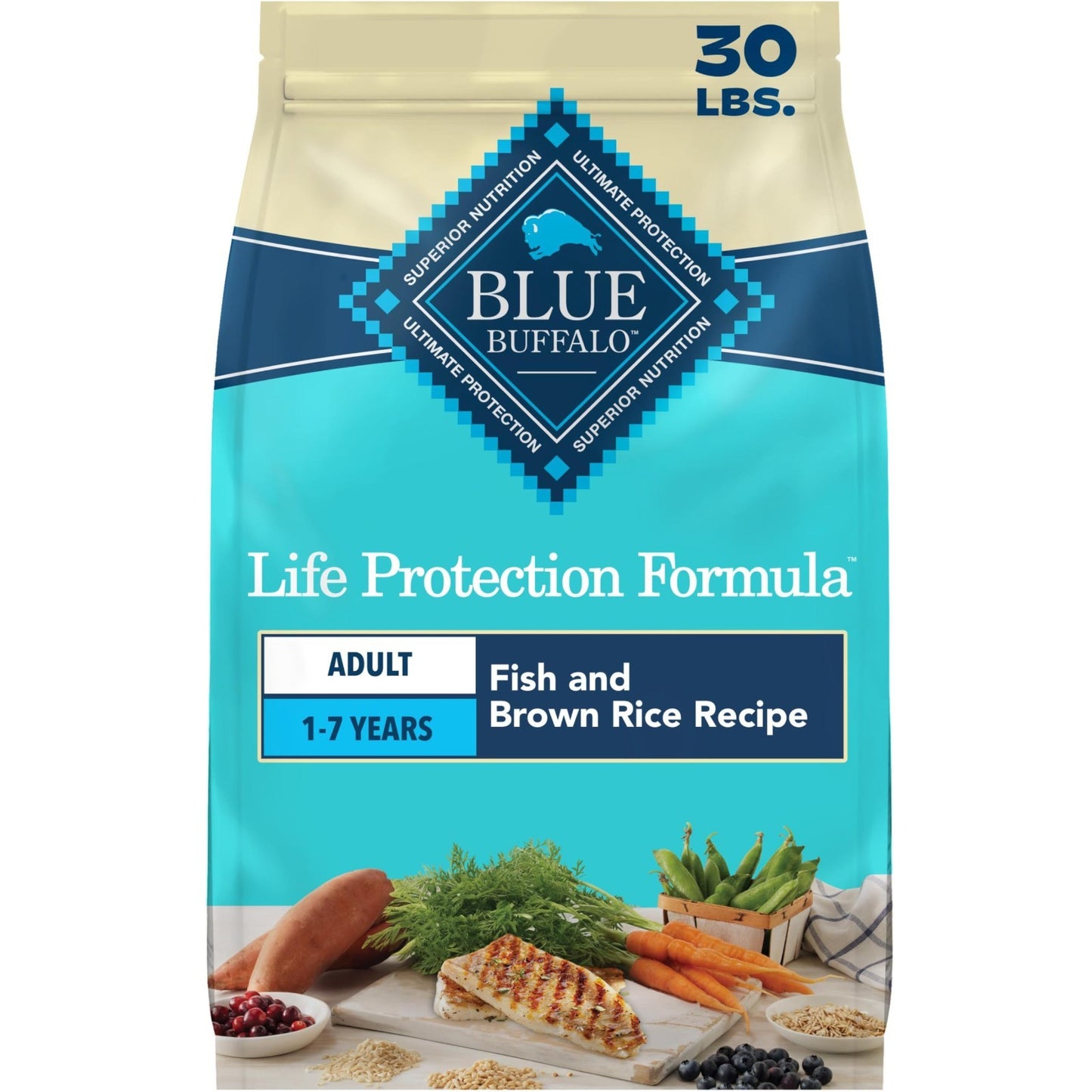 Premium Fish Recipe Adult Dry Dog Food, 30 lb   Life Protection Formula, Healthy1