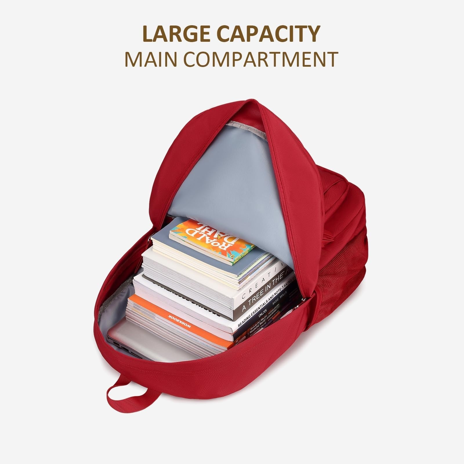 Water Resistant Large Solid Color Backpack for College, School, Travel   Red6