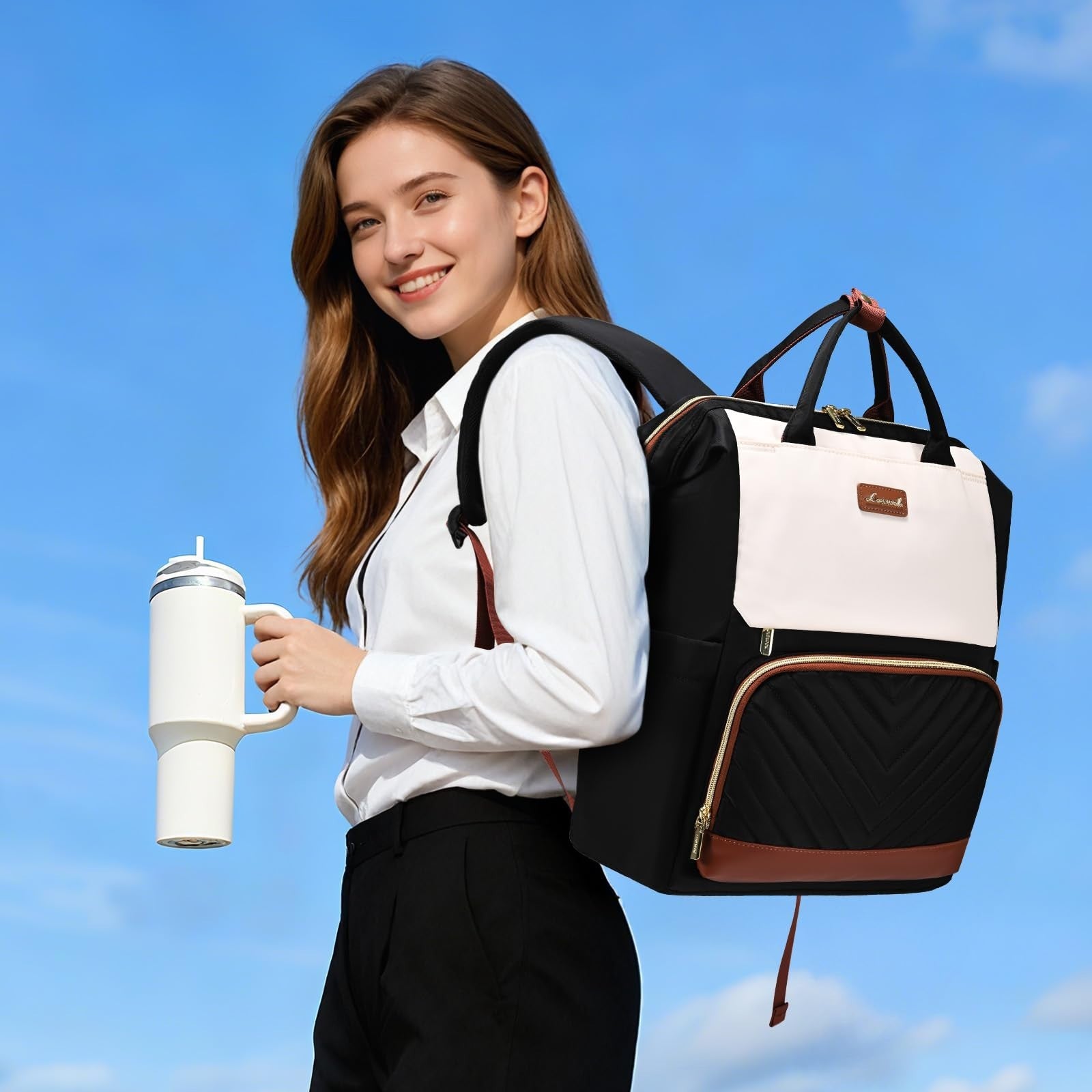 Stylish Laptop Backpack for Women   Giant Tumbler Holder, Travel, Work, Nurse, T2