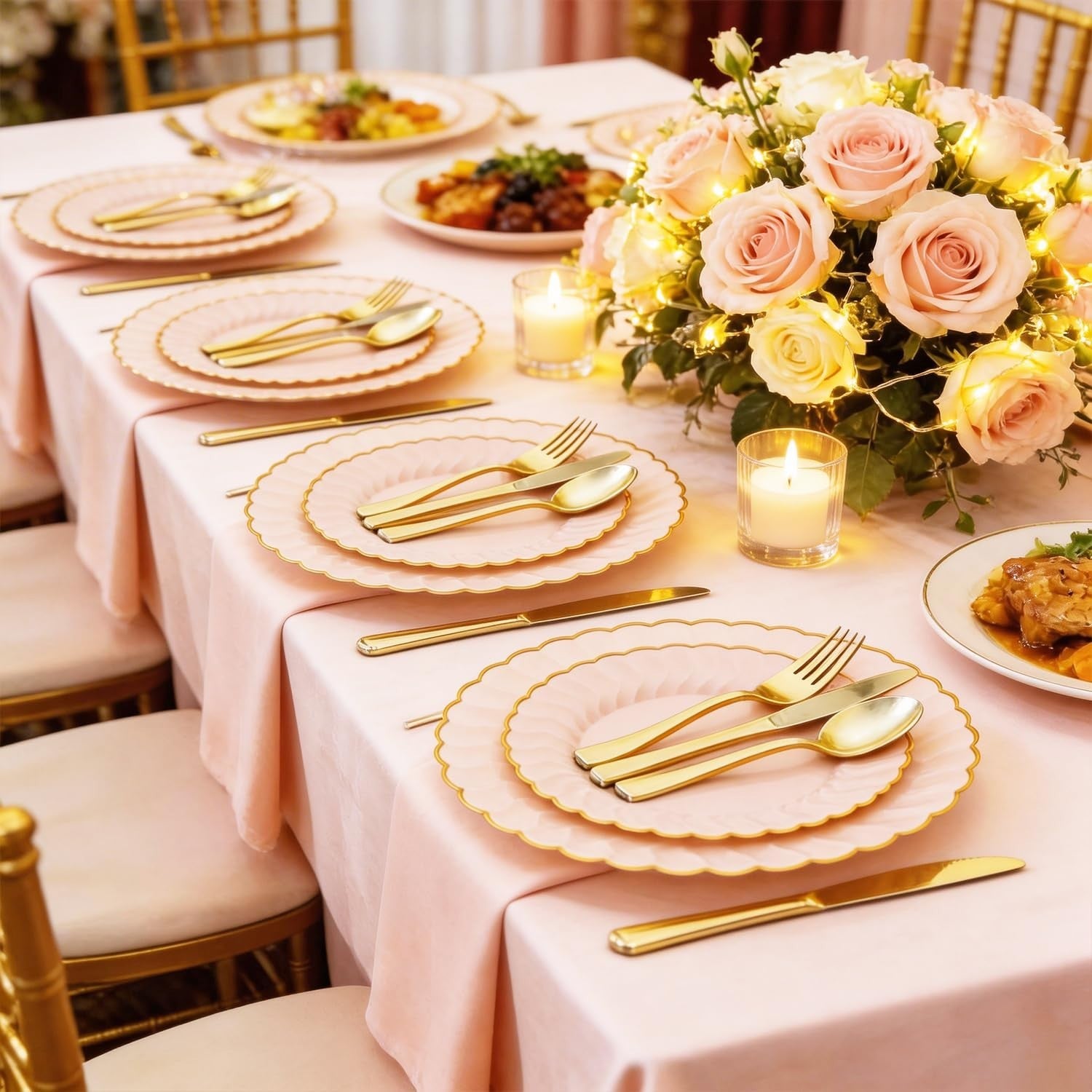 125pcs Pink Scalloped Disposable Plates & Gold Silverware for Party, Baby Shower6