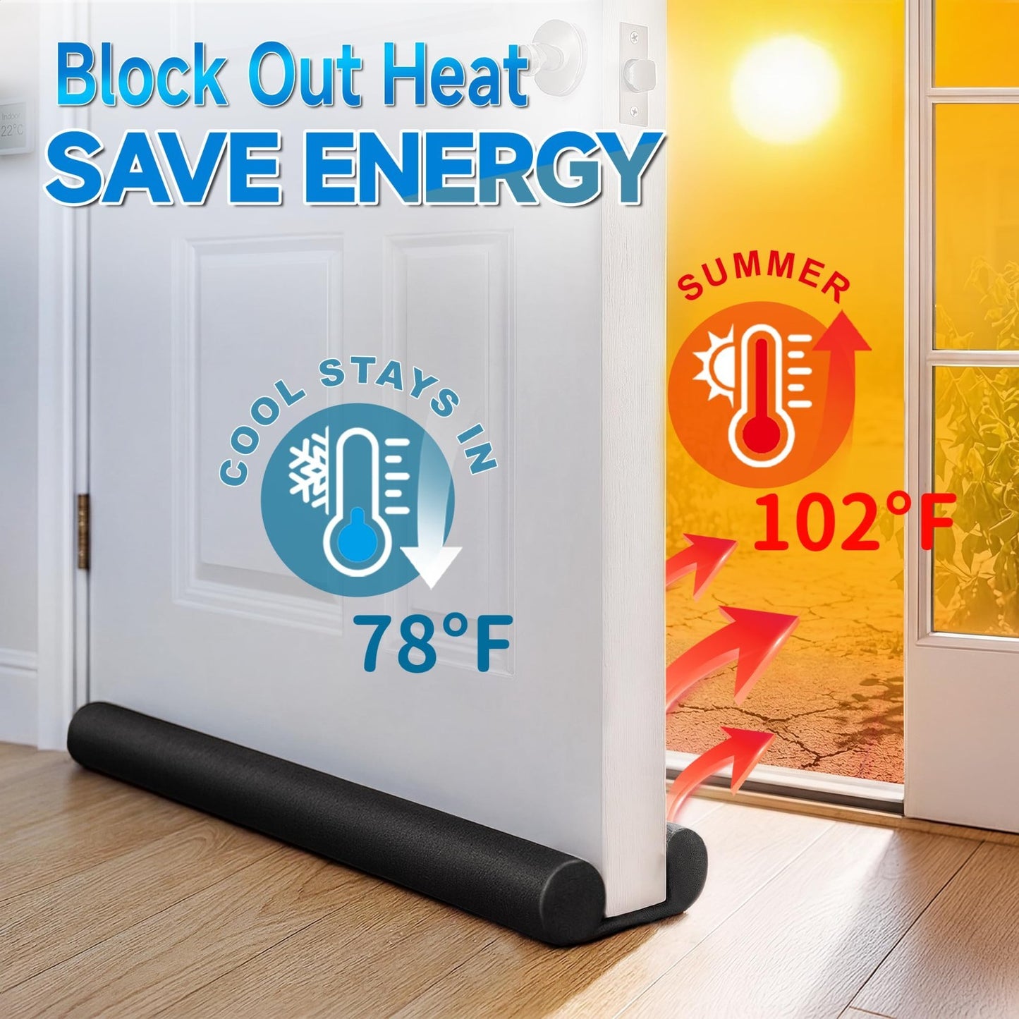 32" Door Draft Blocker   Weather Stripping, Cold Air & Noise Stopper, Black Seal2