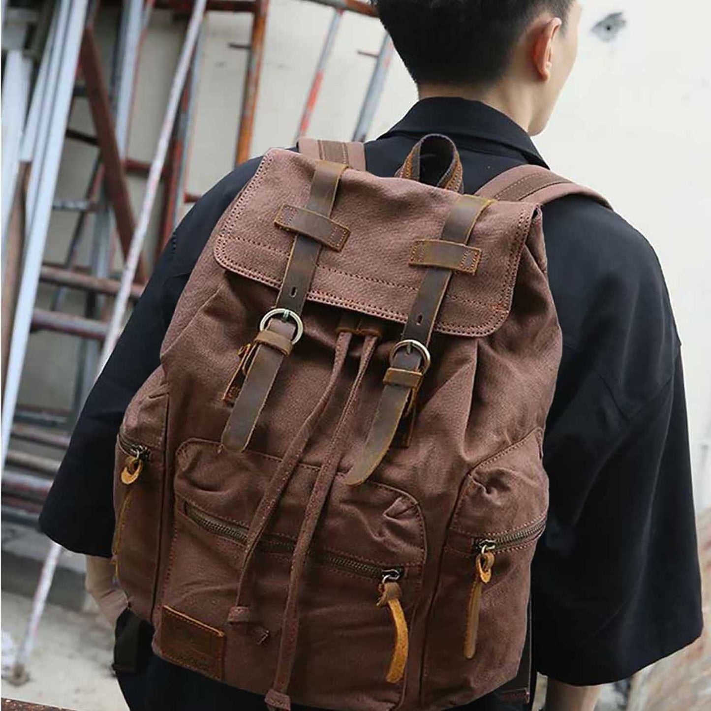High Capacity Vintage Canvas Backpack for School & Travel   Fits 12 15" Laptops,2