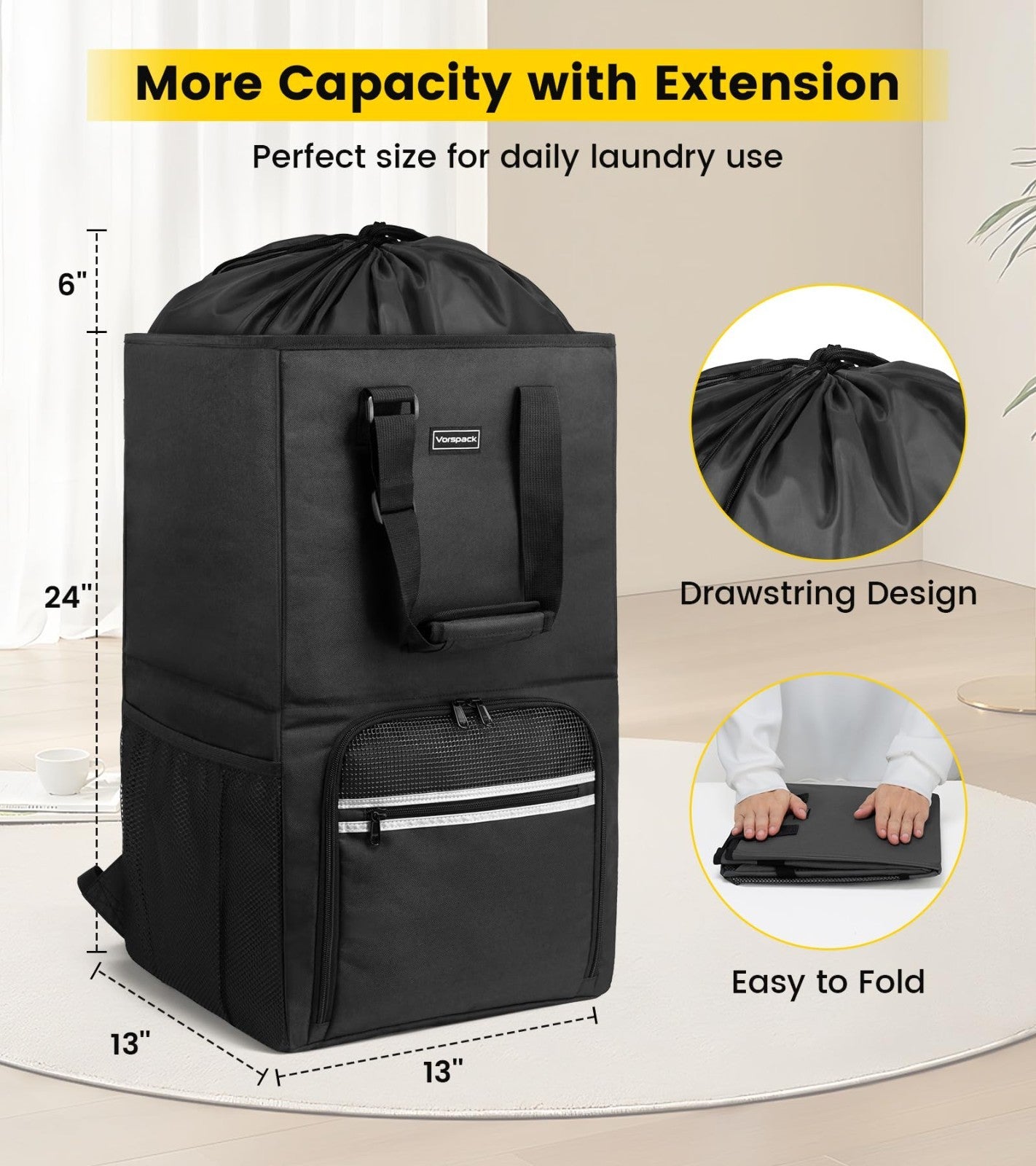 Extra Large Laundry Backpack with Shoulder Straps - Heavy-Duty 2-in-1 Hamper for2
