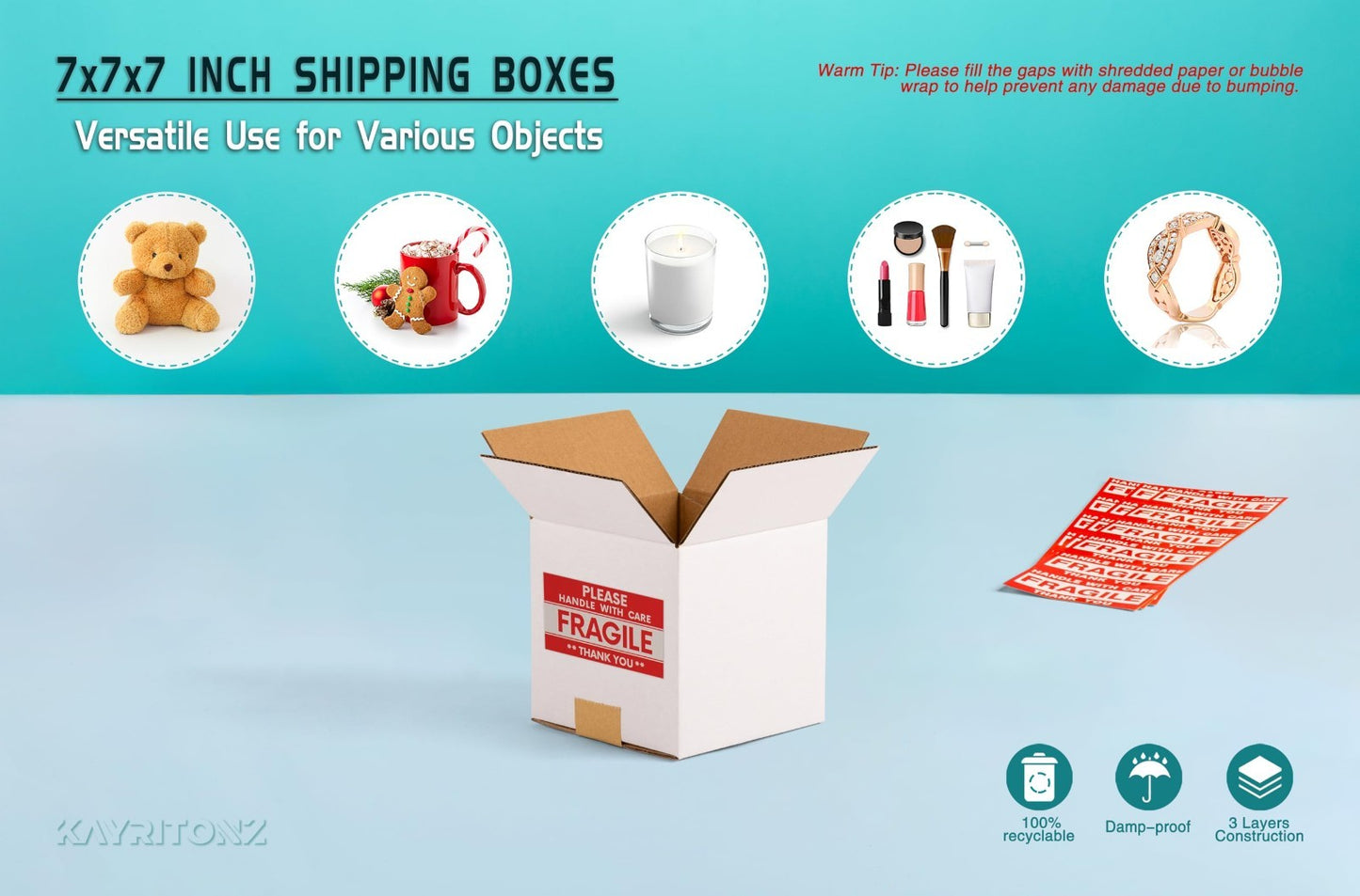 25 Pack Small 7x7x7 Inch White Shipping Boxes | Corrugated Cardboard for Crafts,3