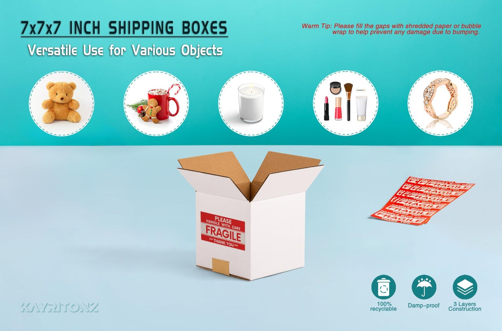 25 Pack Small 7x7x7 Inch White Shipping Boxes | Corrugated Cardboard for Crafts,3