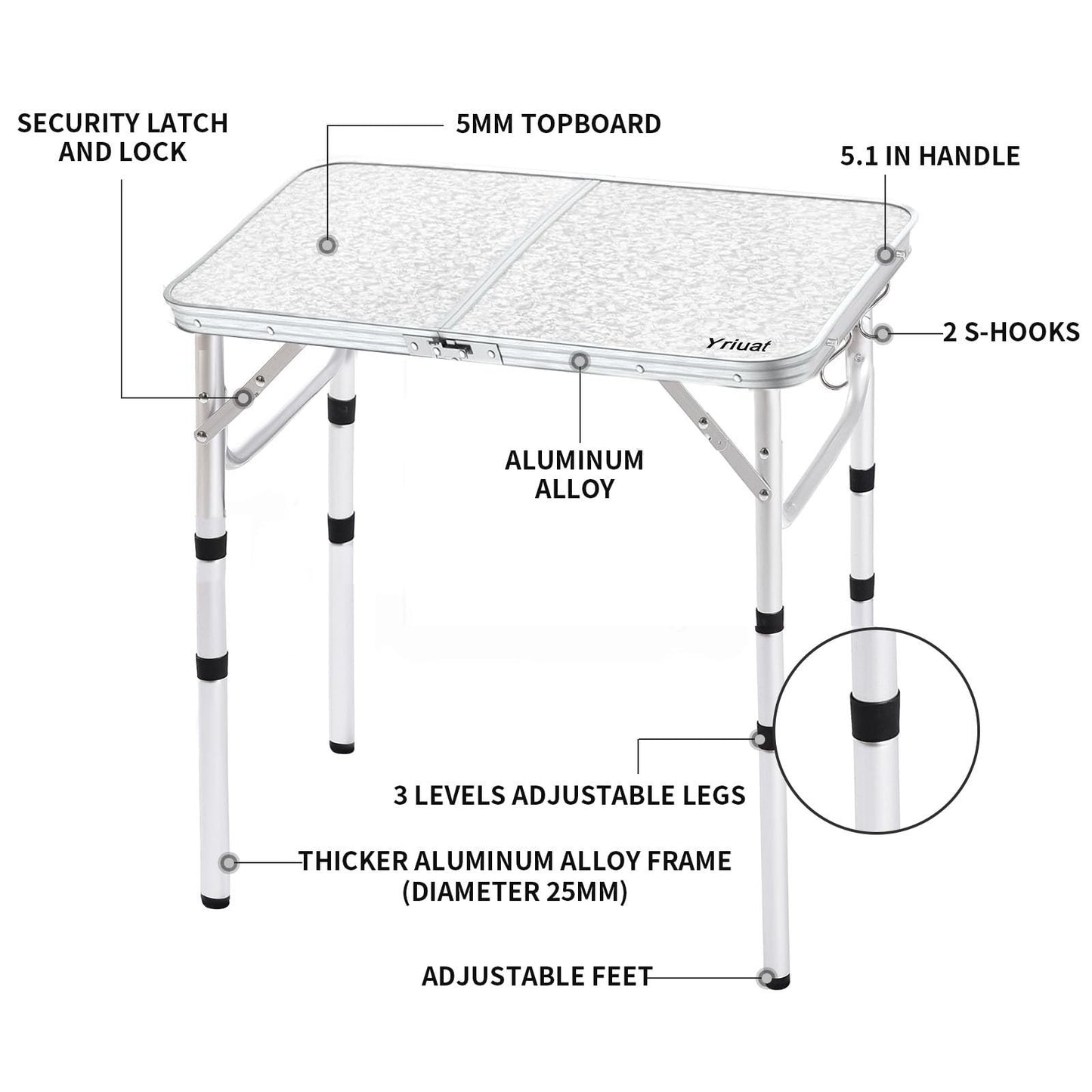 Portable Folding Camping Table - 2ft Adjustable Height Picnic Table, Lightweight3