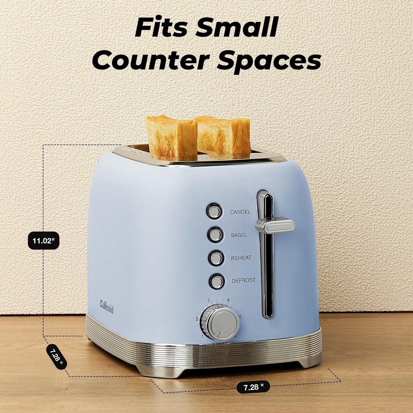 Retro 2 Slice Stainless Steel Toaster, Blue   Stylish Kitchen Appliance, Fast To7