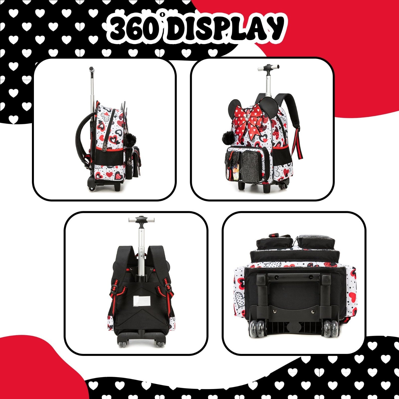 Rolling Backpack for Girls   Cute Wheeled Luggage with Lunch Box & Pencil Case  2