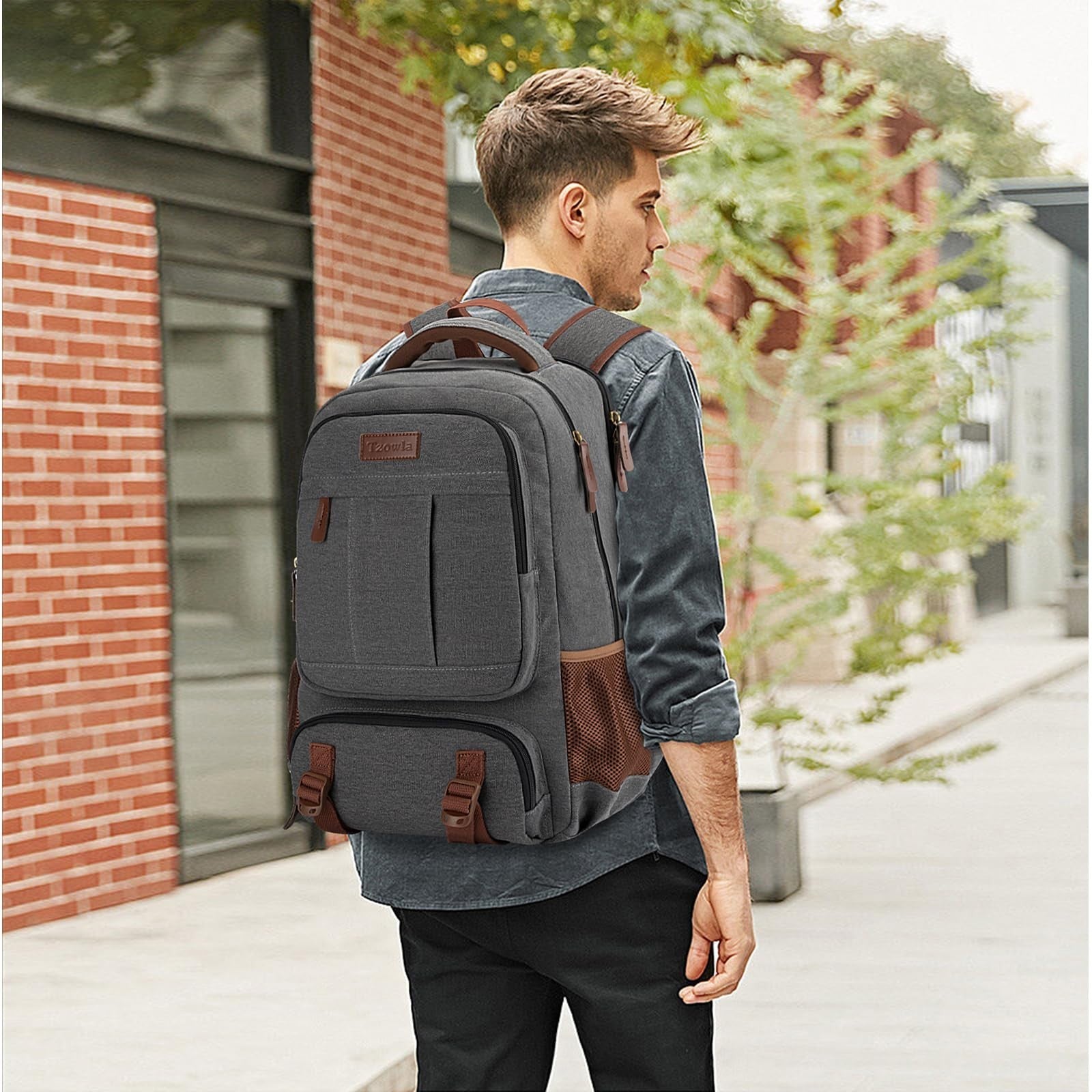 Stylish Canvas Laptop Backpack for Men & Women, Durable Travel Bag with Multiple2