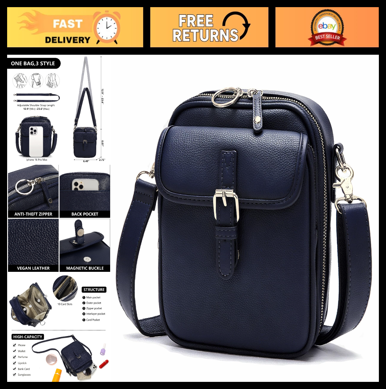 Stylish Vegan Leather Crossbody Bag for Women - Vintage Anti-Theft Messenger Pur0