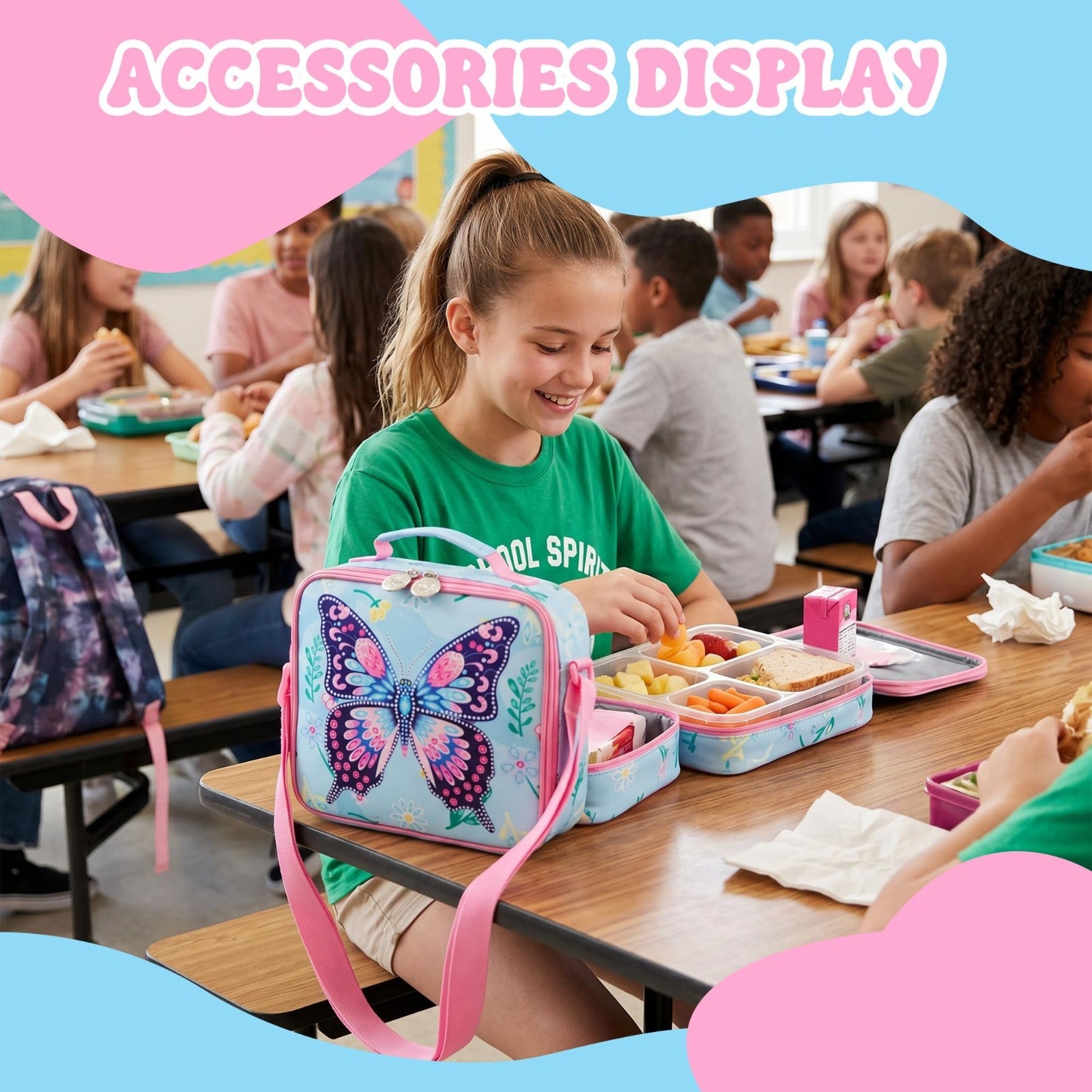 Cute Butterfly Kids Rolling Backpack with Wheels, School Roller Bag & Lunch Case5