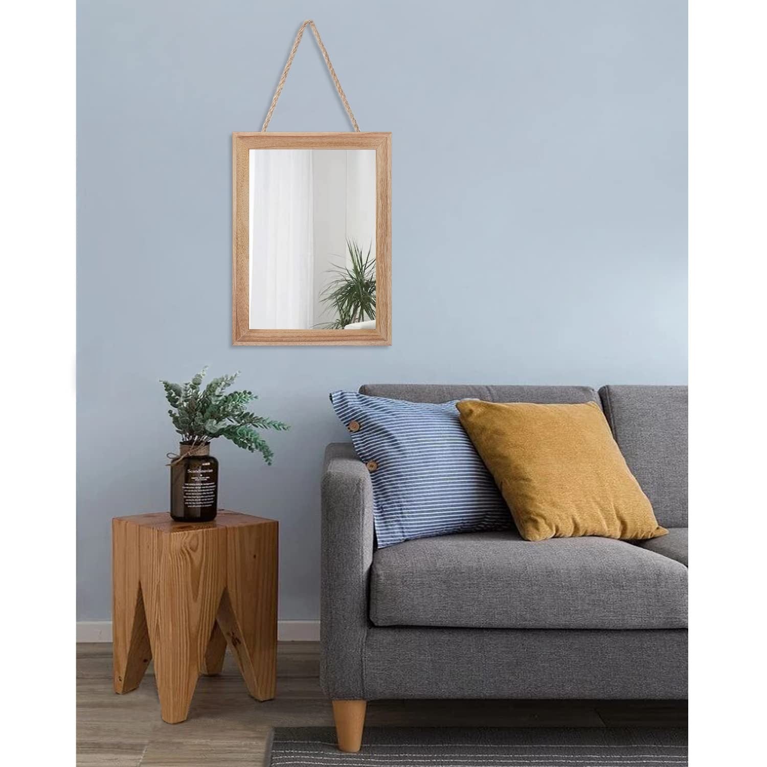 Rustic Wall Mirror - Rectangle Wooden Frame Hanging Decor for Bedroom, Bathroom,6