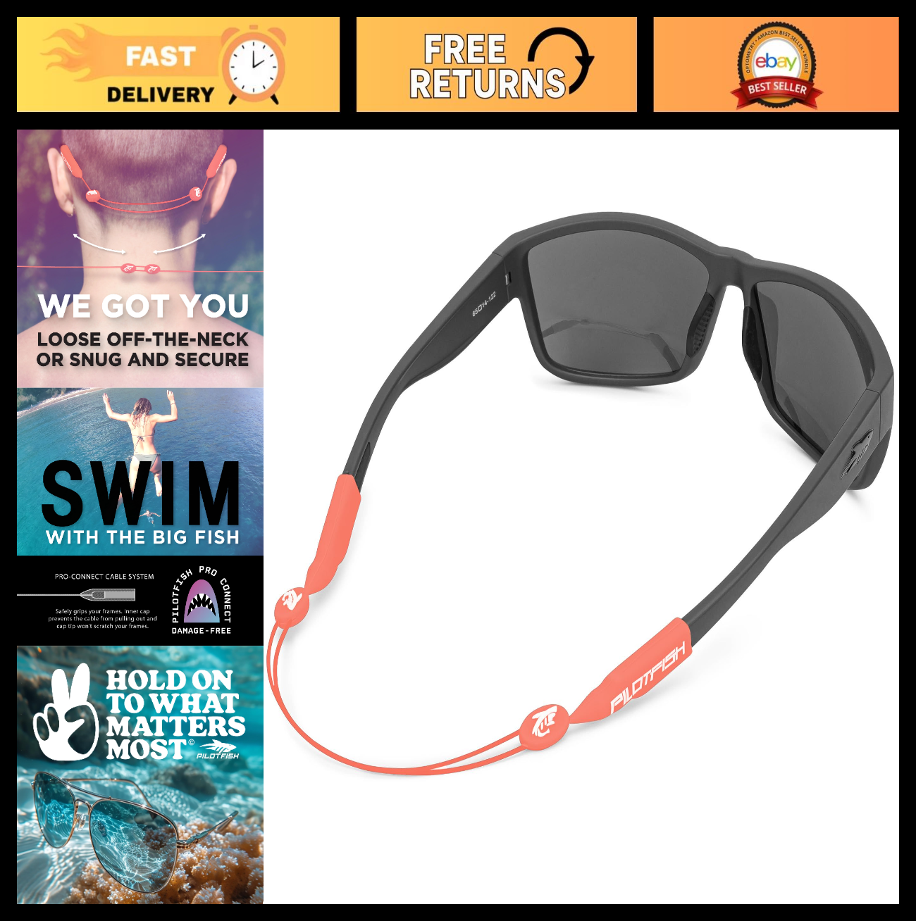 Adjustable Eyewear Retainer Cable Strap for Sunglasses & Eyeglasses - 16" Salmon0