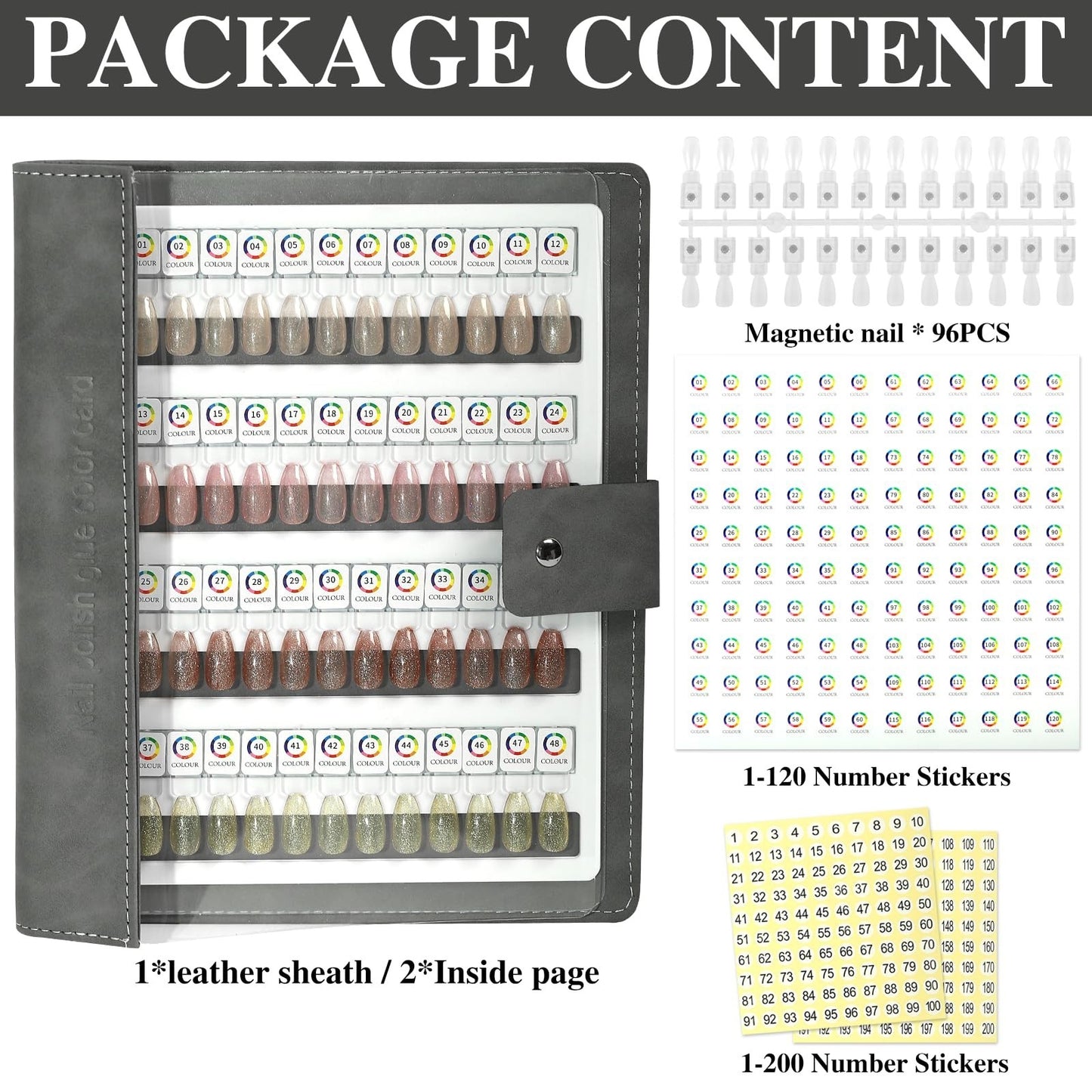 96 Magnetic Nail Swatch Book - Leather Color Display with 96 Tips & Number Label6