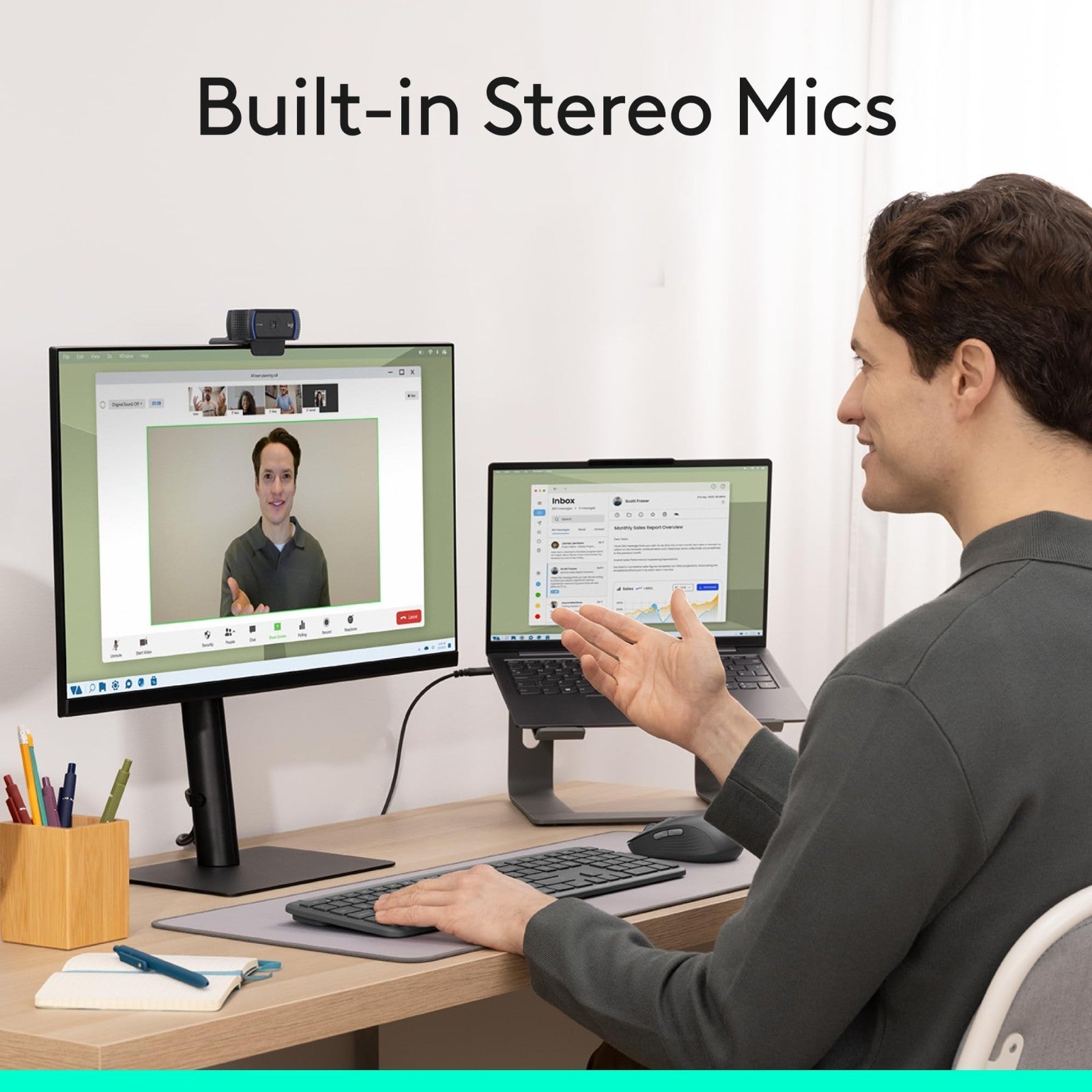 1080p HD Pro Webcam, 30fps Video, Clear Audio, Light Correction, Zoom/Teams Comp2